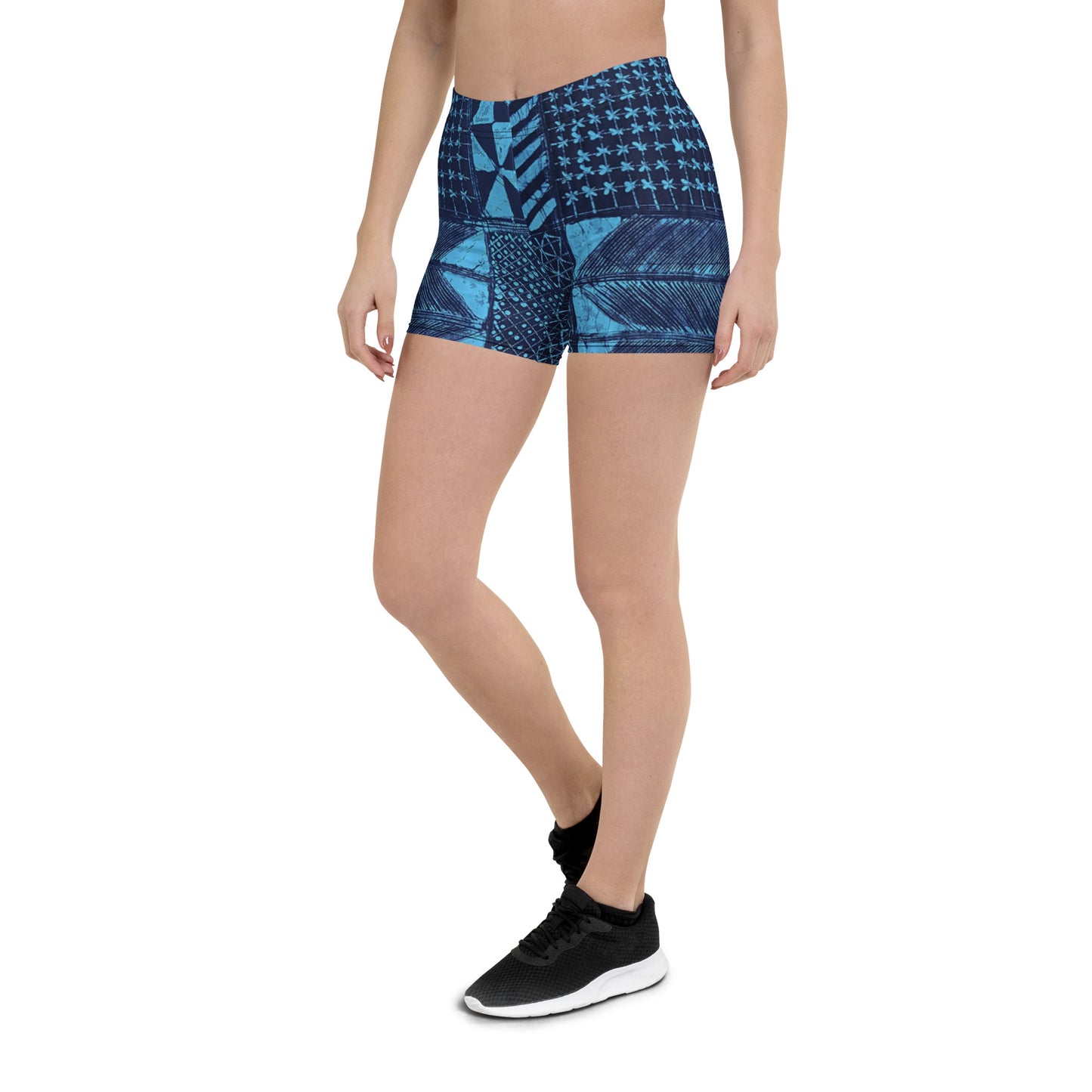 Black And Turquoise Shapes Adire Shorts