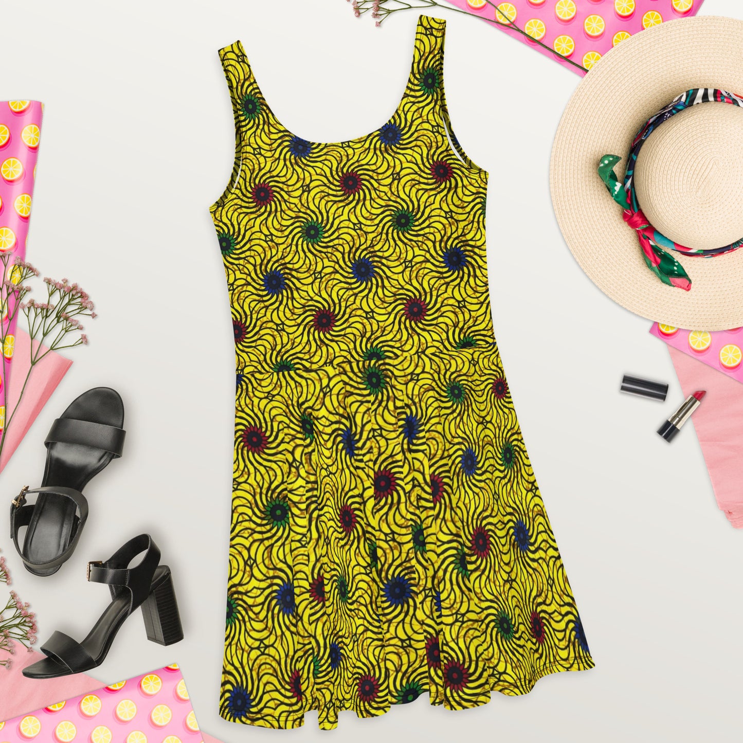 Multicolour Yellow Ankara Skater Dress