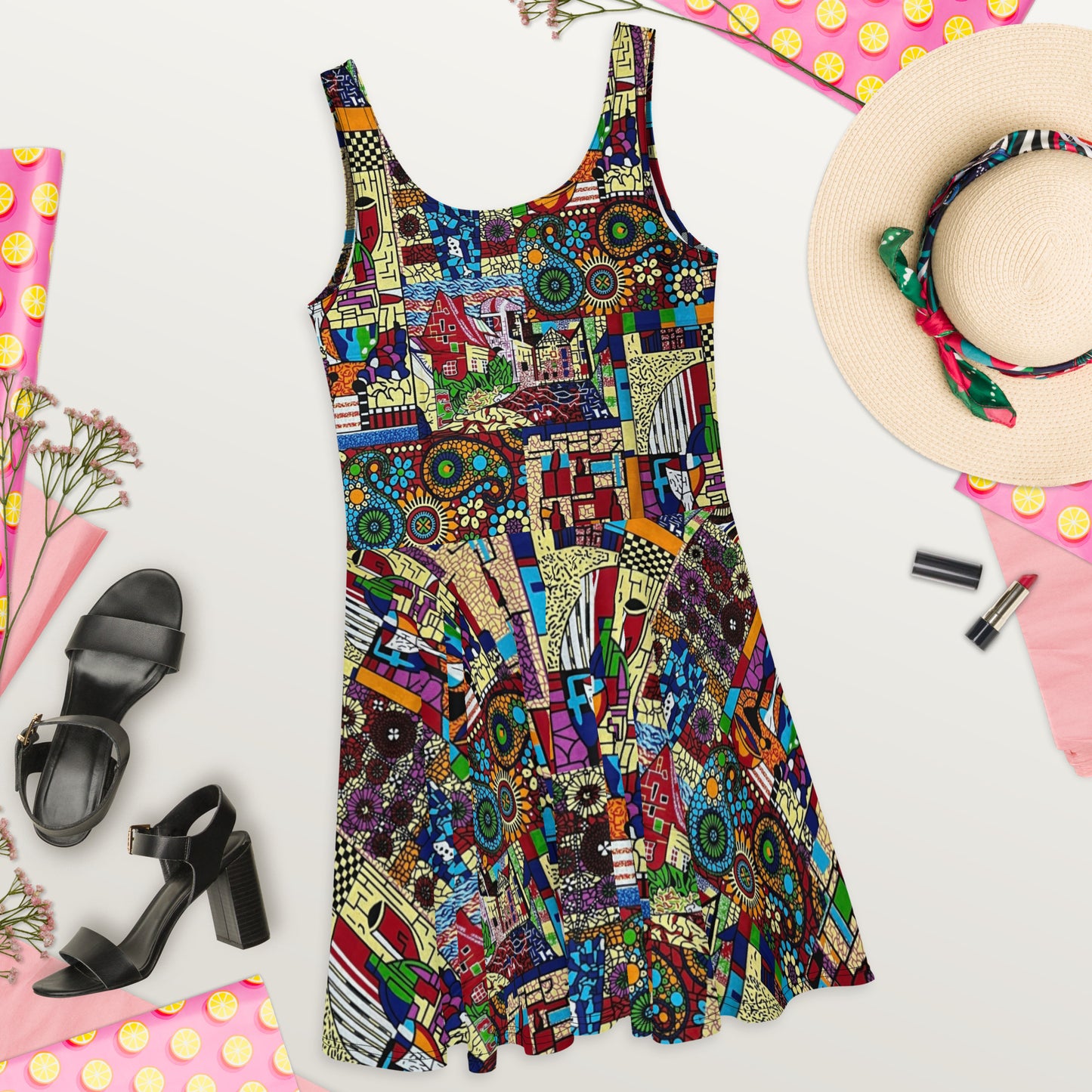 Colourful Artsy Ankara Skater Dress