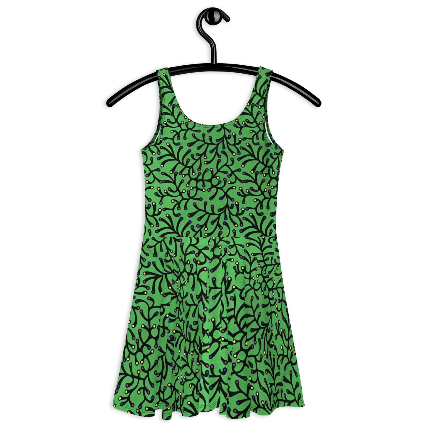 Vibrant Green And Yellow Polka Dots African Print Ankara Skater Dress