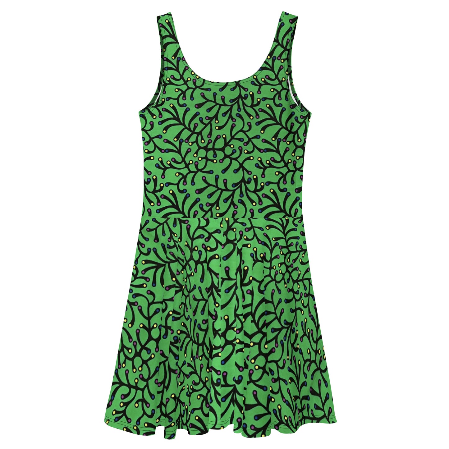 Vibrant Green And Yellow Polka Dots African Print Ankara Skater Dress