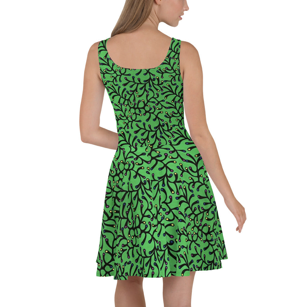 Vibrant Green And Yellow Polka Dots African Print Ankara Skater Dress