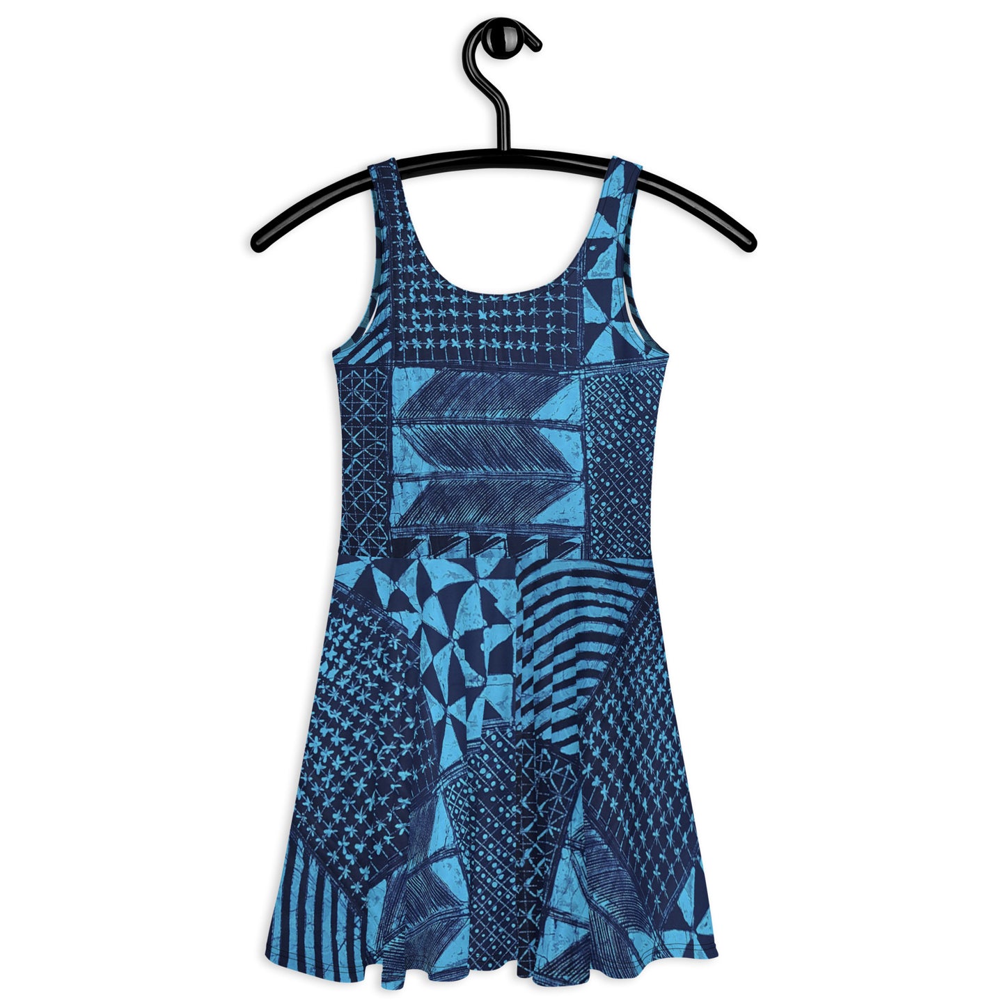 Black And Turquoise Shapes Adire Skater Dress