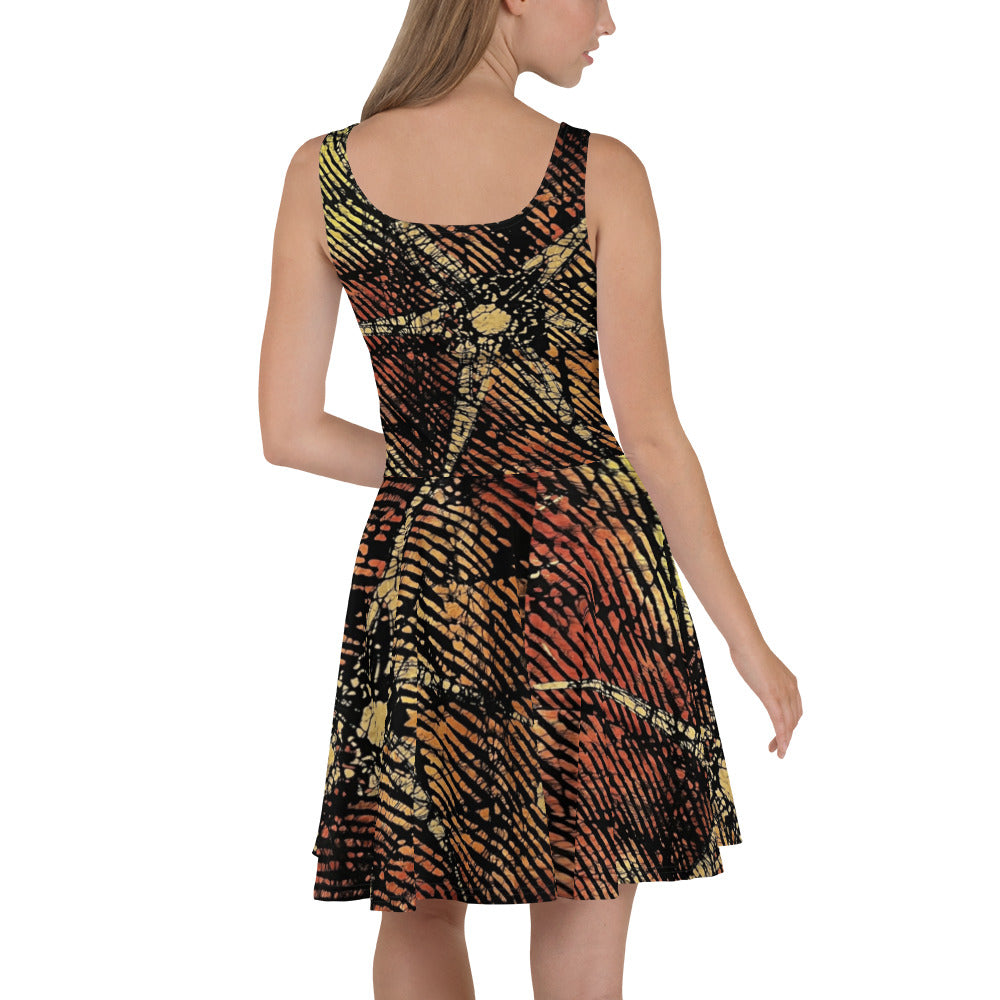 Yellow Orange Stripes African Aztec Ankara Skater Dress