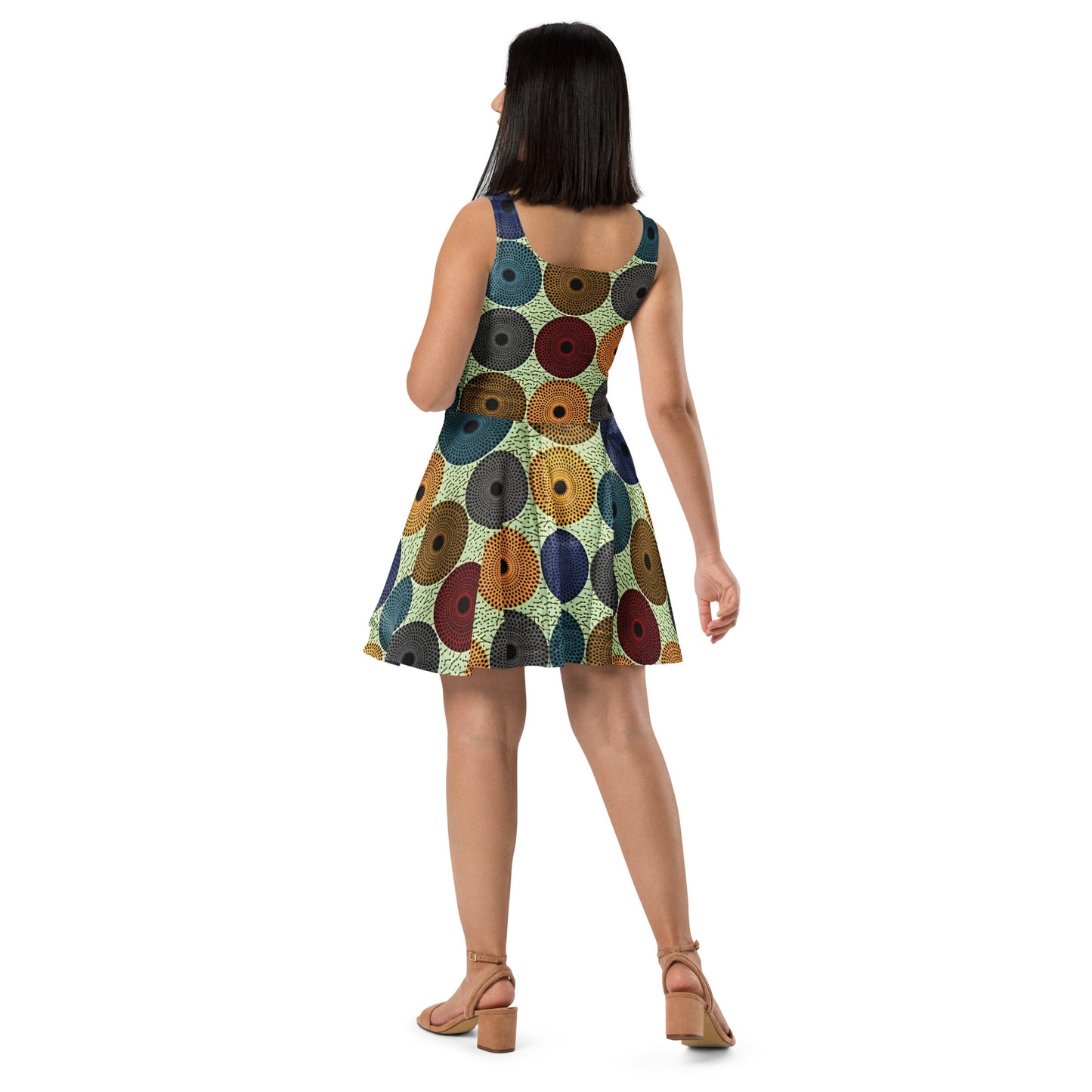 Multicolour Mandela Pattern Ankara Skater Dress