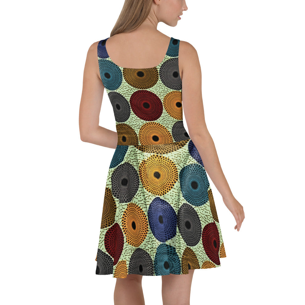 Multicolour Mandela Pattern Ankara Skater Dress