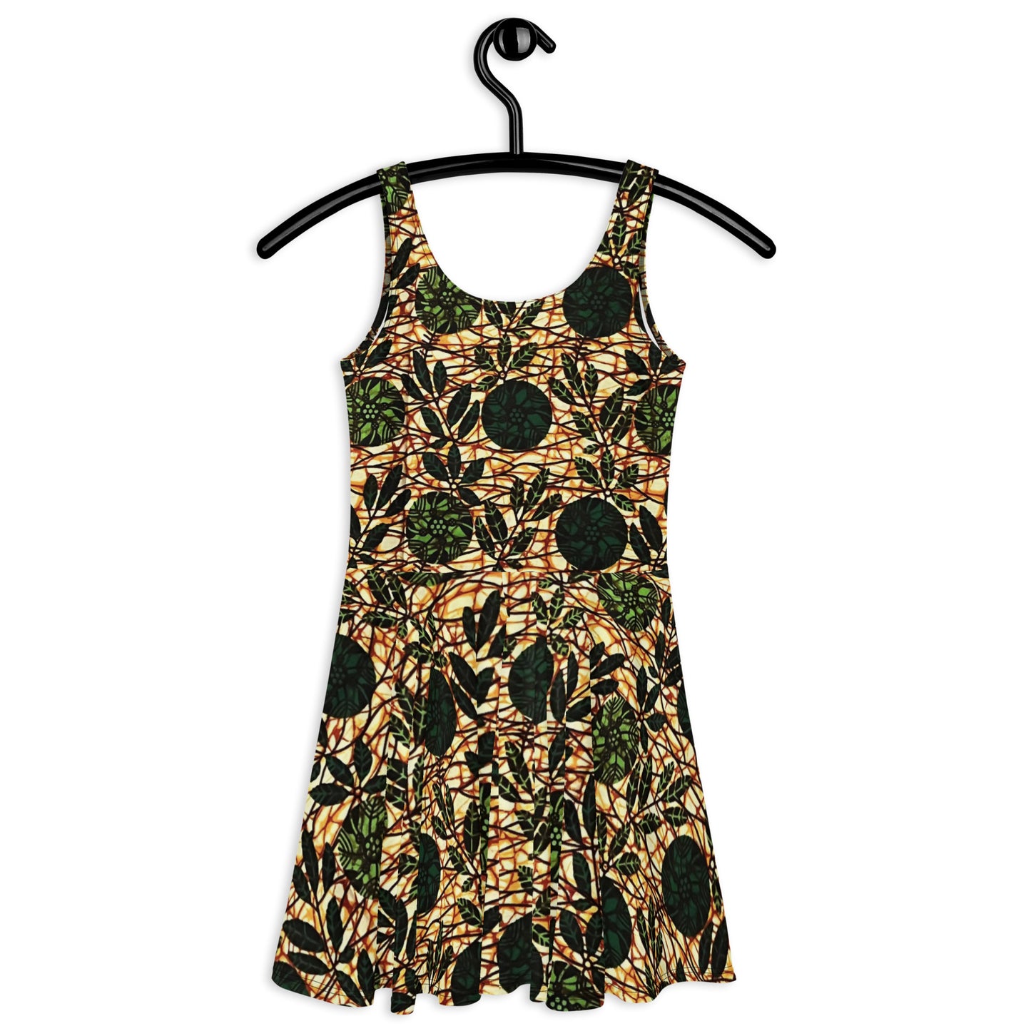 Green Leaf Wine Ankara Skater Dress