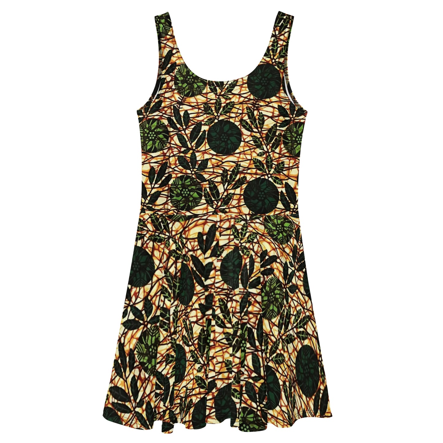 Green Leaf Wine Ankara Skater Dress