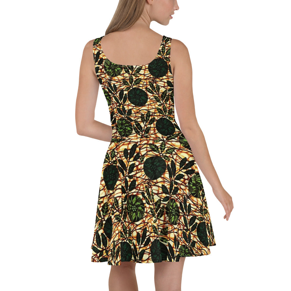 Green Leaf Wine Ankara Skater Dress