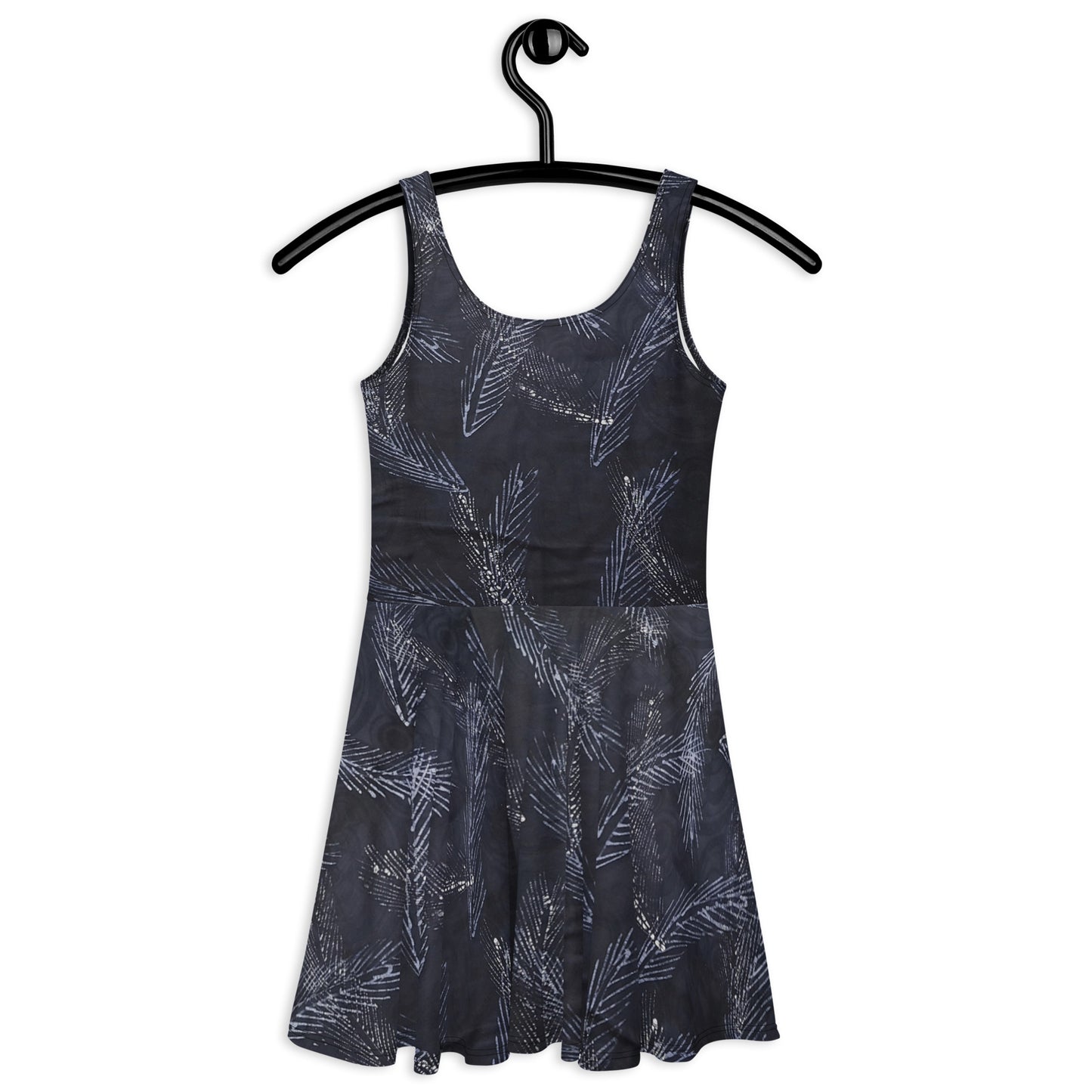 Dark Blue Leaf Adire Skater Dress