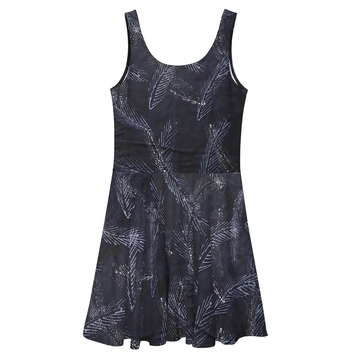 Dark Blue Leaf Adire Skater Dress