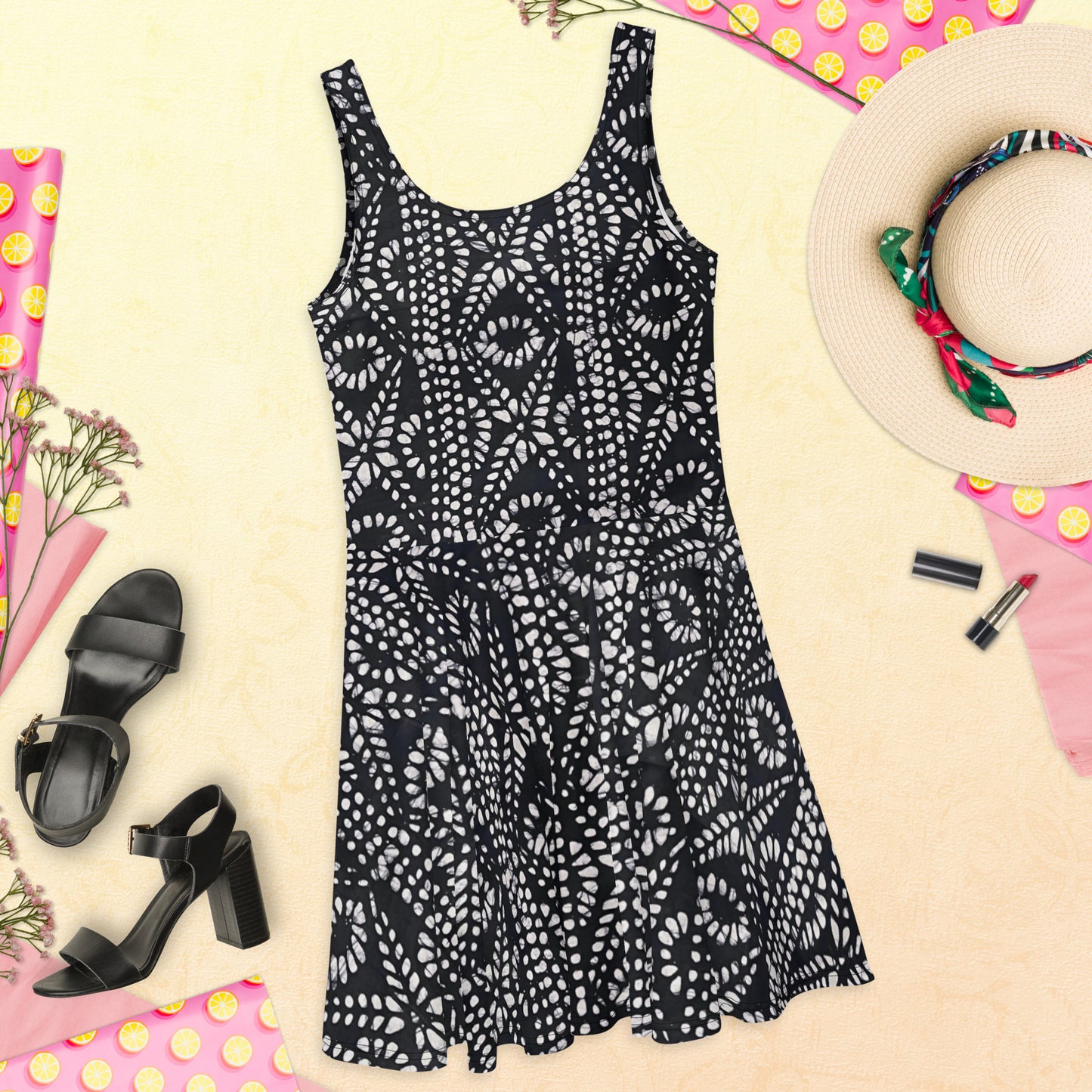 Black & White Aztec Adire Skater Dress