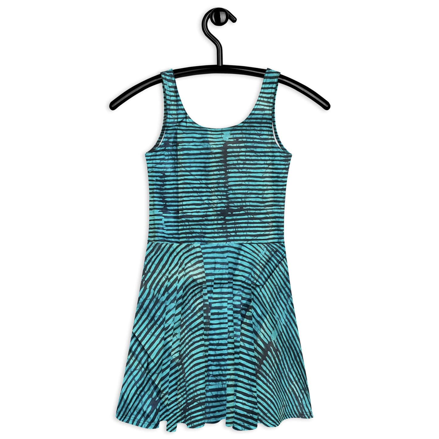 Aqua Black Stripes Adire Skater Dress