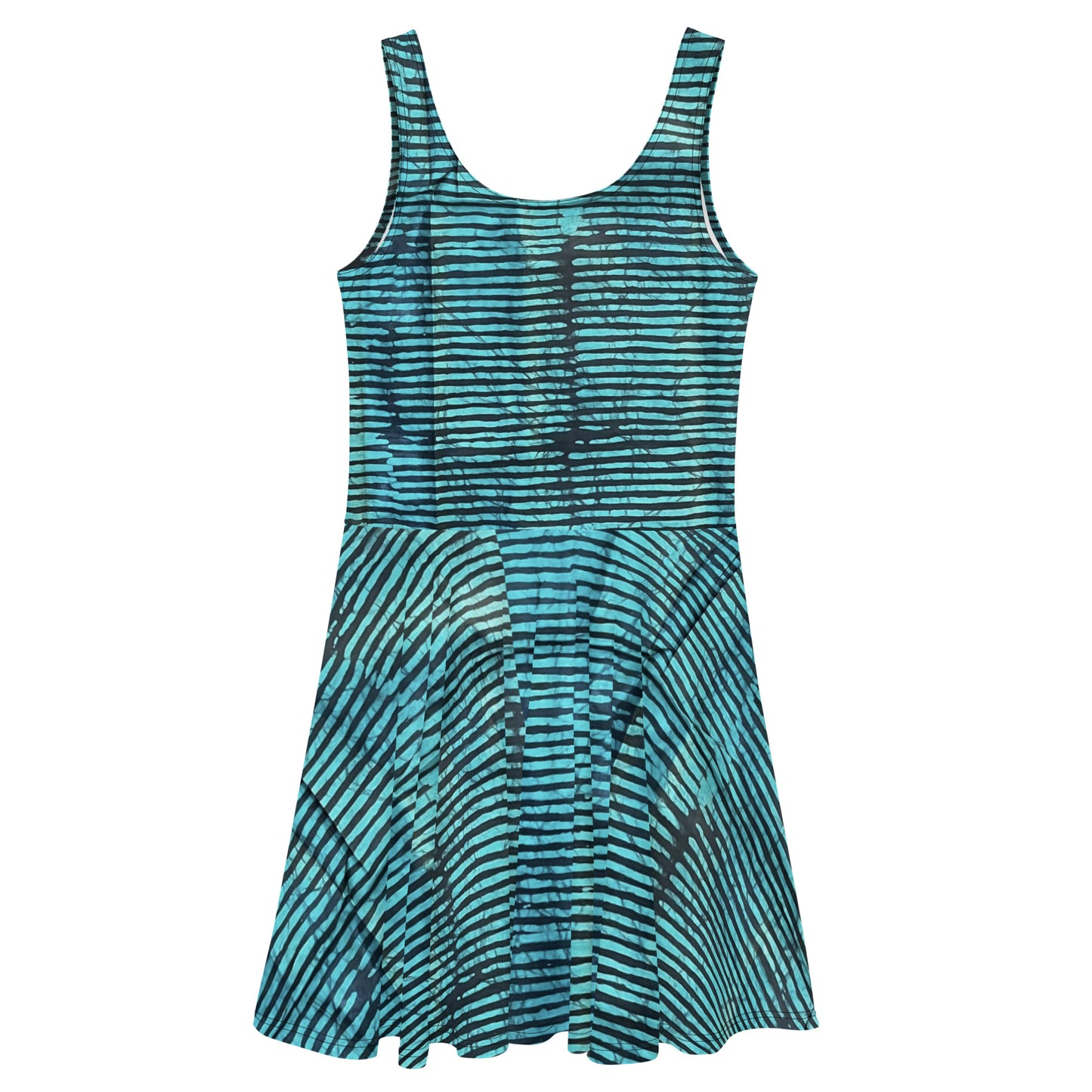 Aqua Black Stripes Adire Skater Dress