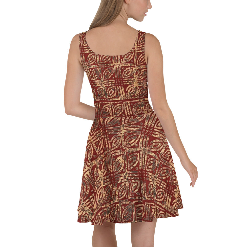 Copper & Gold Adire Skater Dress