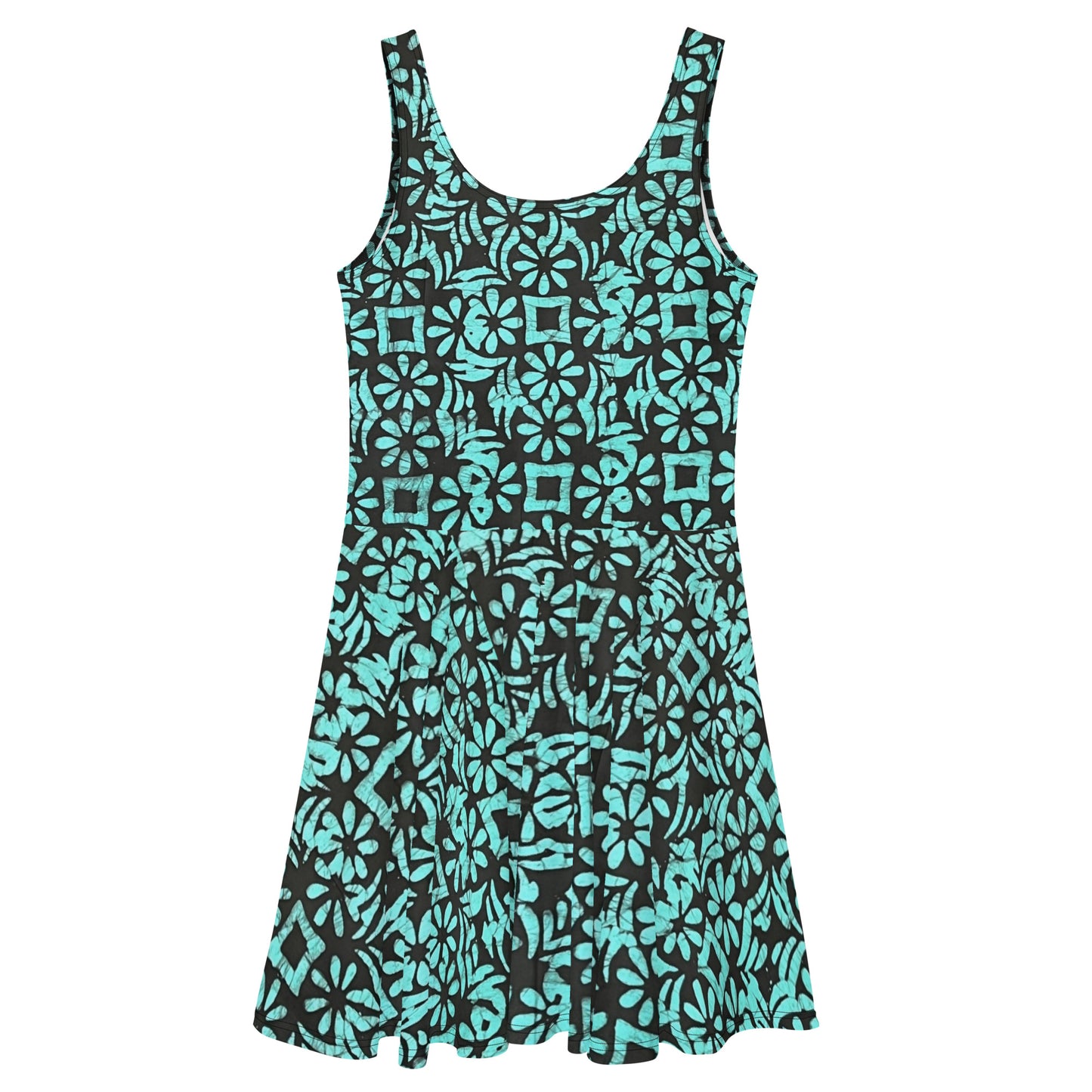 Aqua Abstract Adire Skater Dress