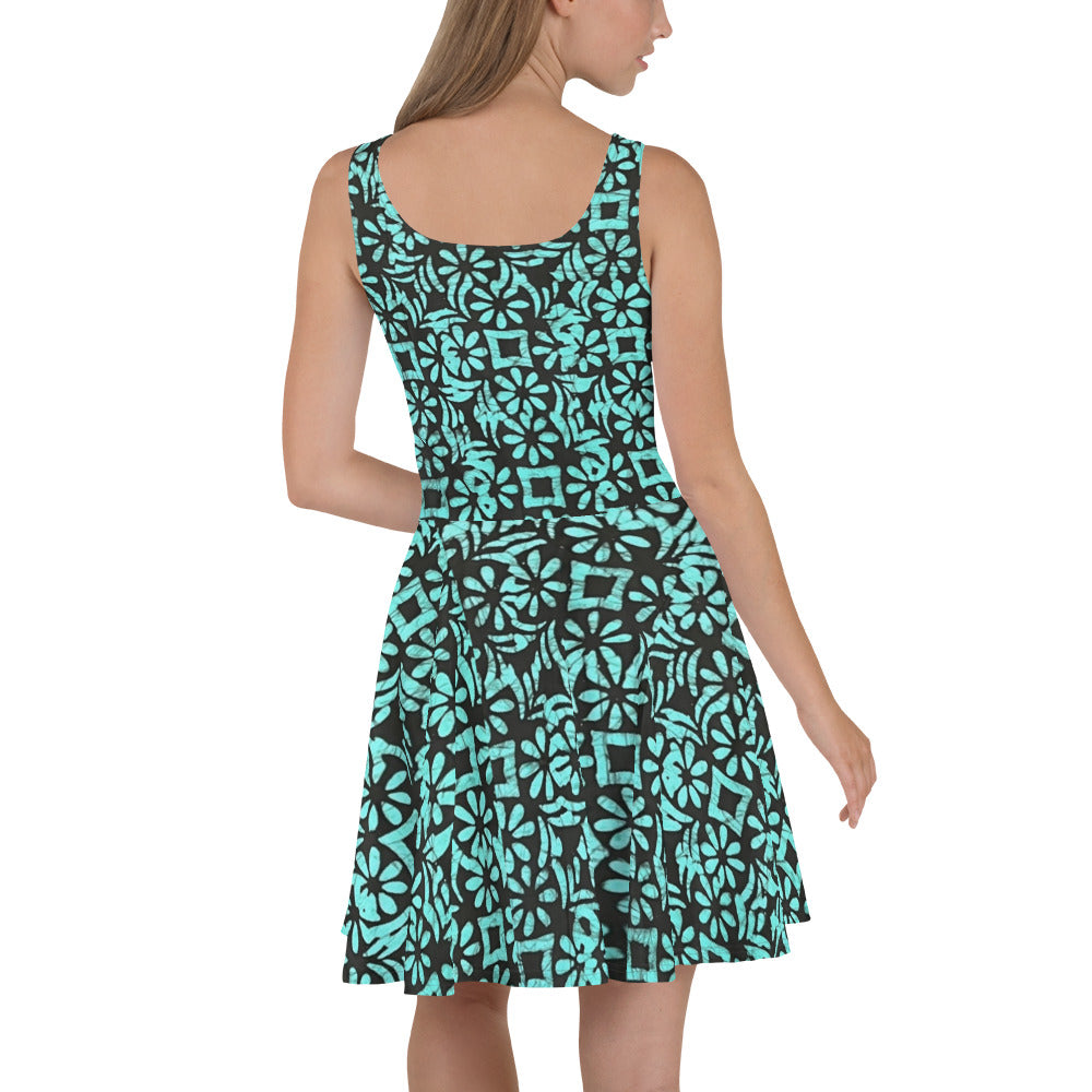 Aqua Abstract Adire Skater Dress