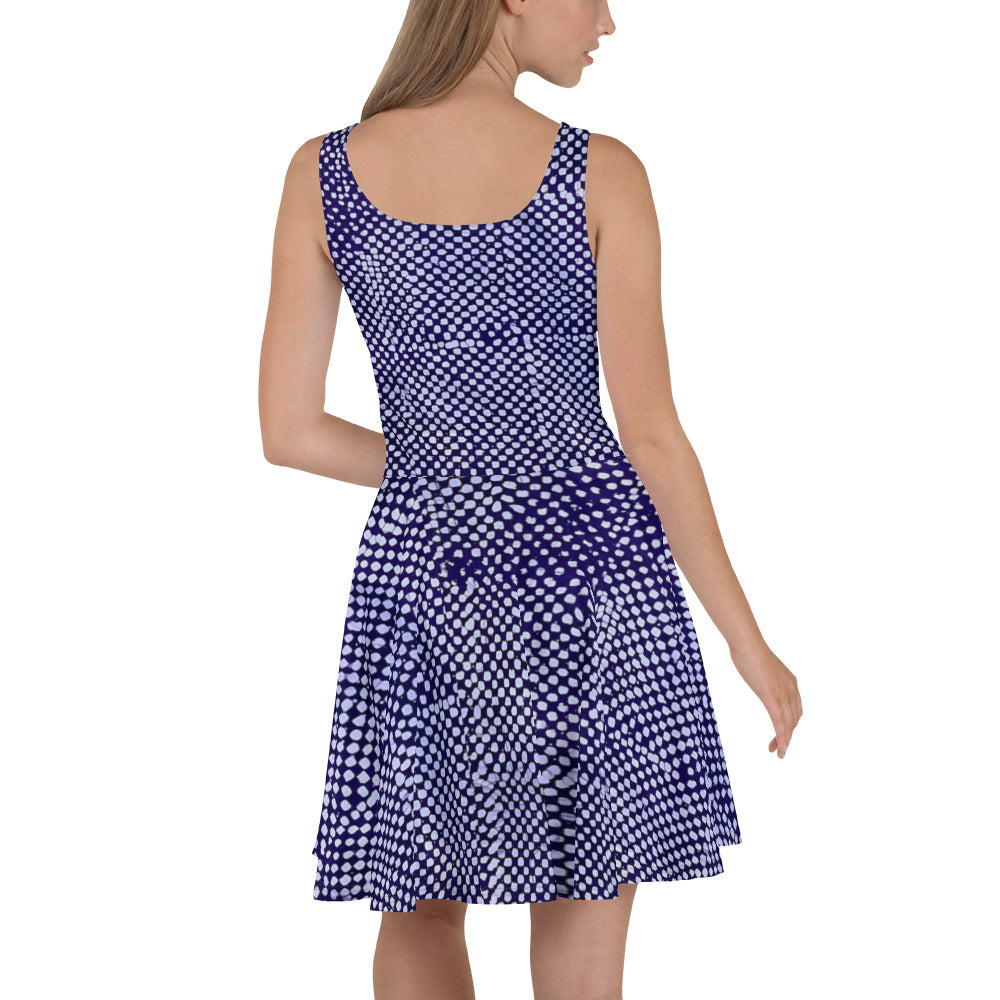 Purple & White Polka Dot Adire Skater Dress