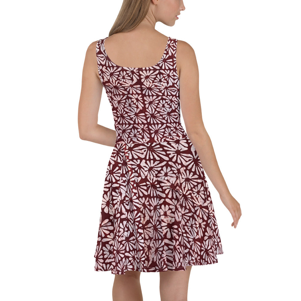 Red Abstract Adire Skater Dress