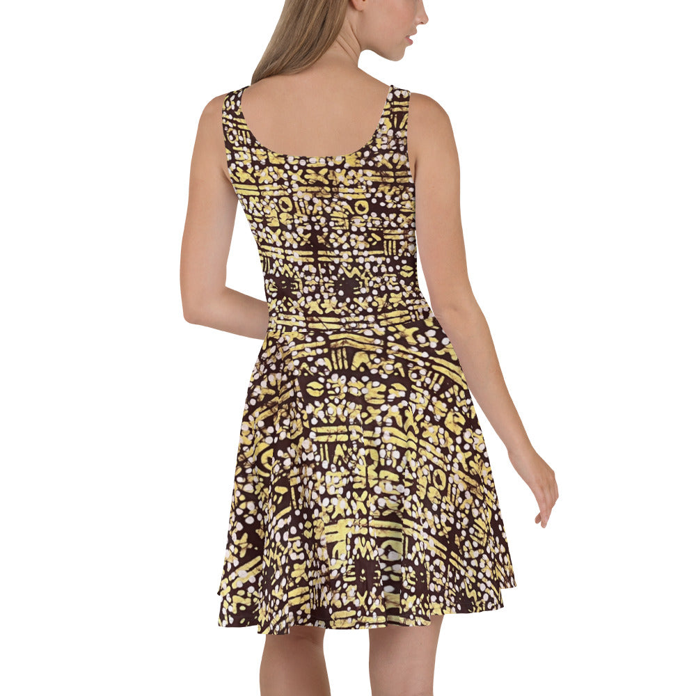 Yellow Brown Noughts & Crosses Adire Skater Dress