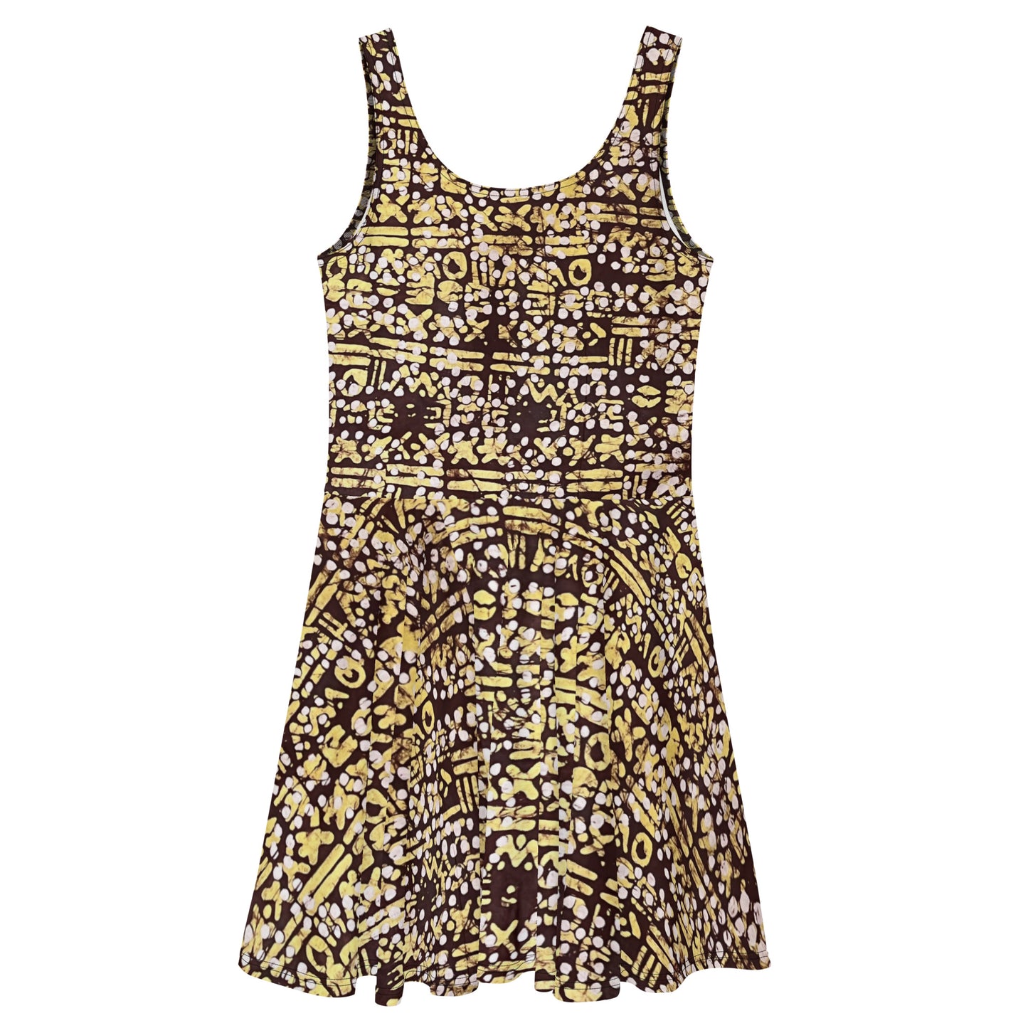 Yellow Brown Noughts & Crosses Adire Skater Dress