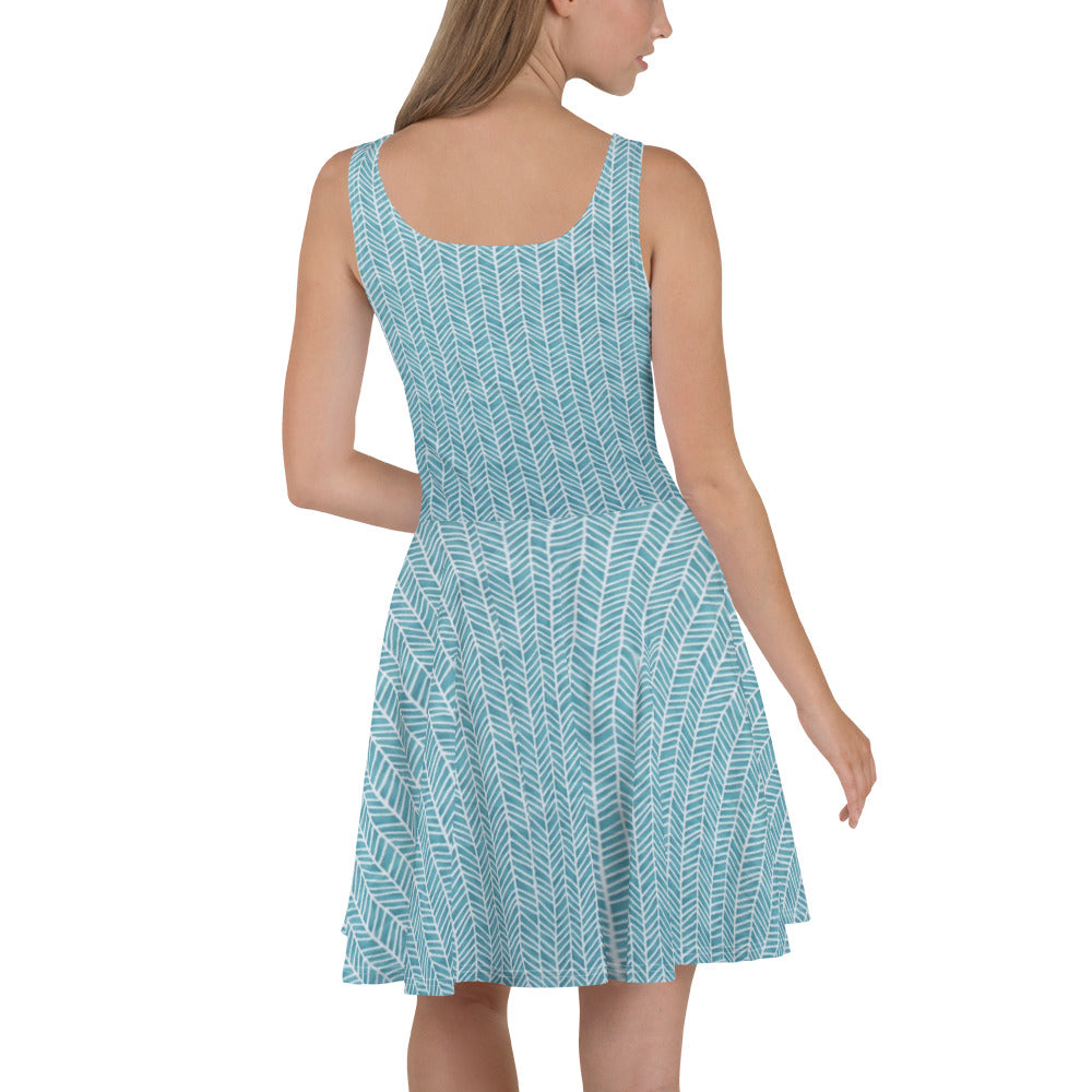 Aqua Chevron Adire Skater Dress