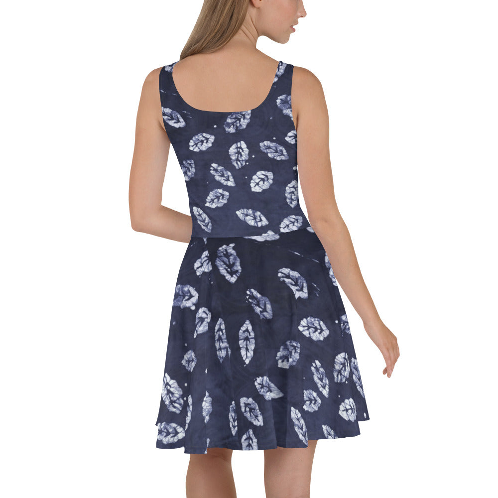 Indigo Leaf Adire Skater Dress