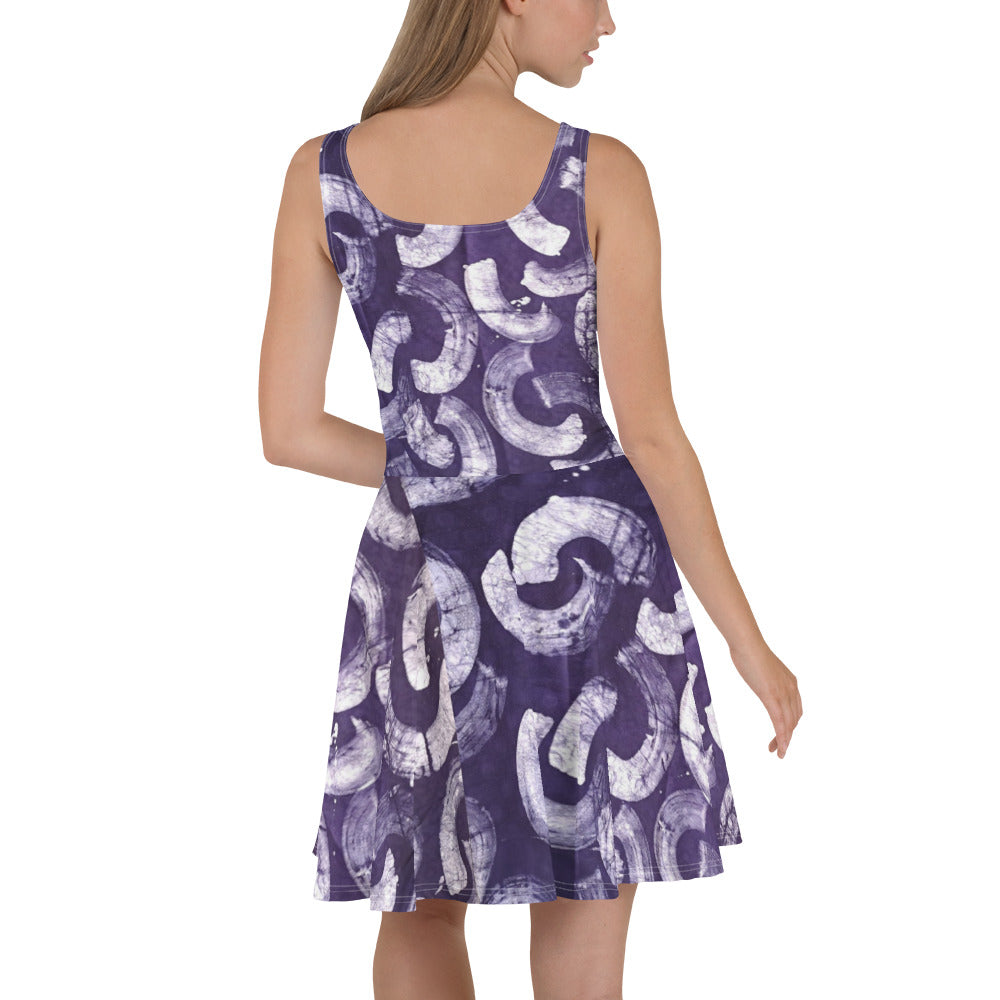 Purple & White Adire Skater Dress