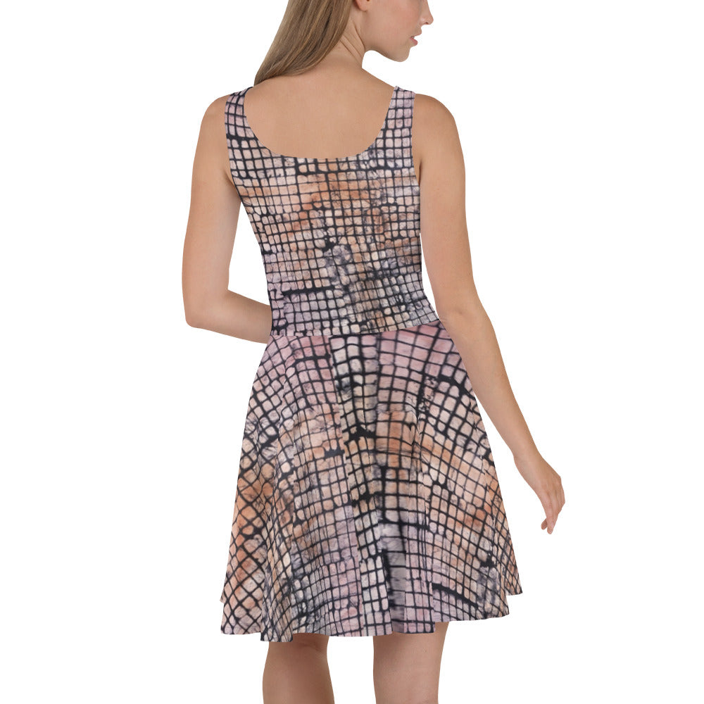 Pink Checked Adire Skater Dress