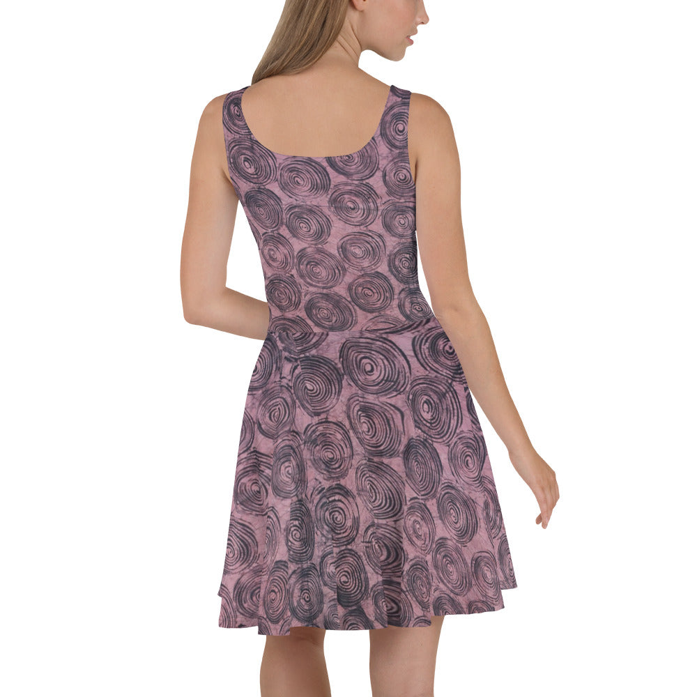 Pink & Black Swirl Adire Skater Dress