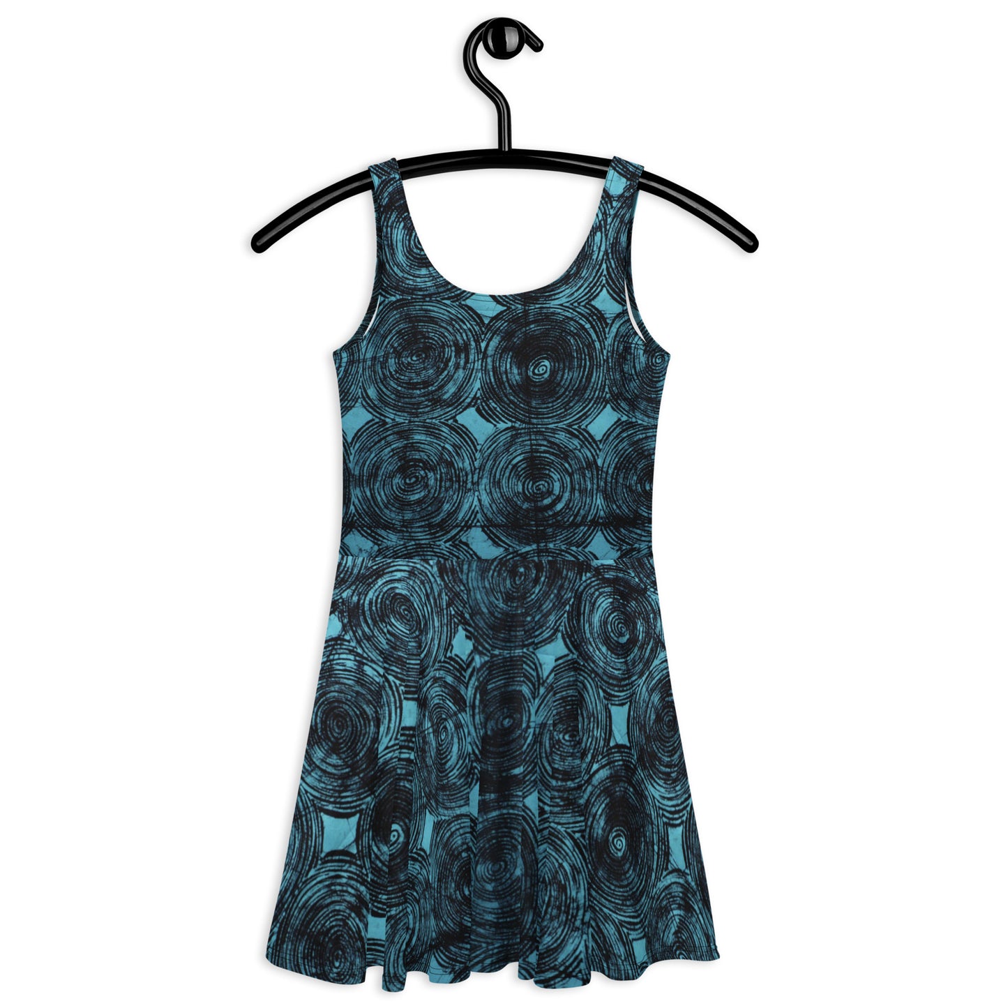 Turquoise & Black Swirls Adire Skater Dress