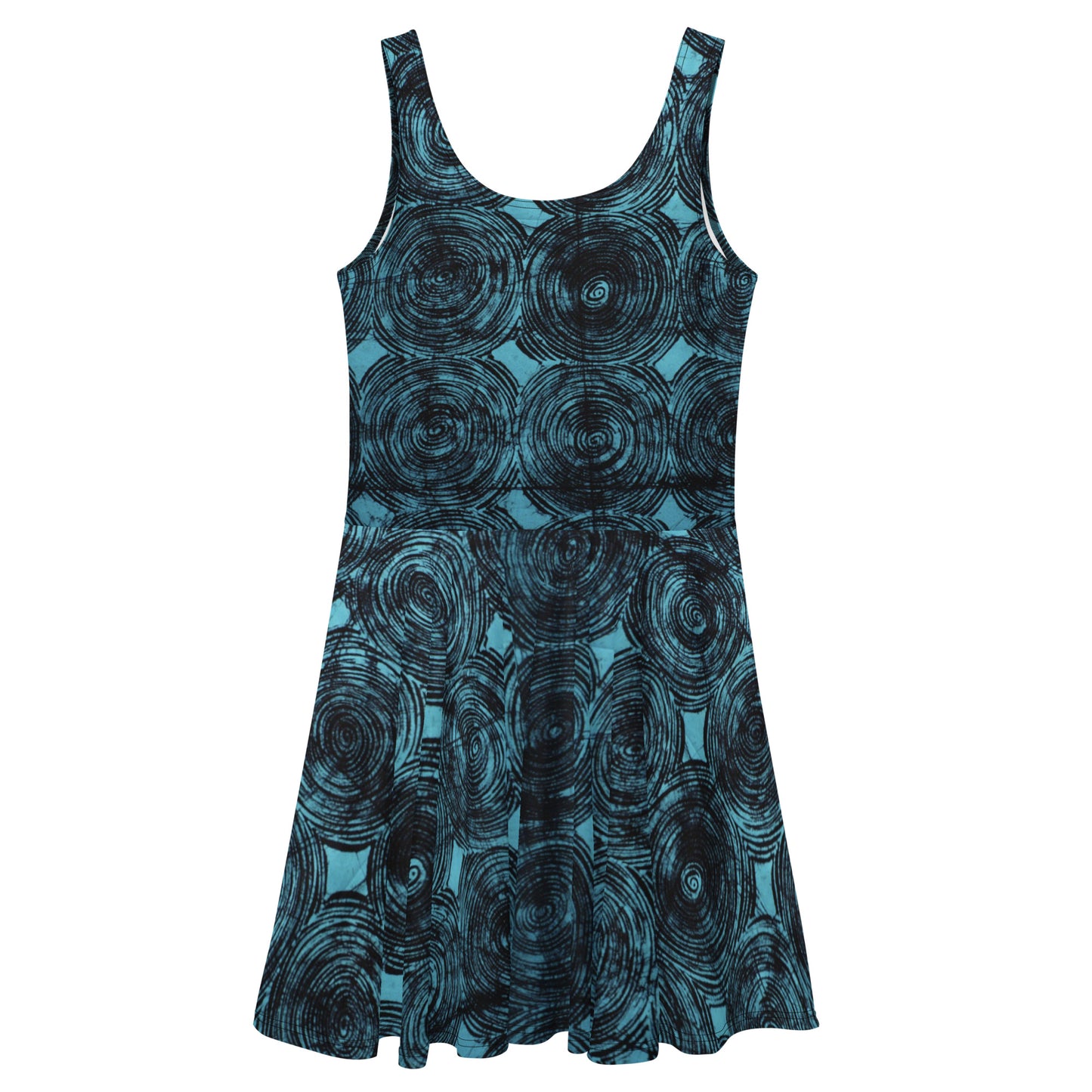 Turquoise & Black Swirls Adire Skater Dress