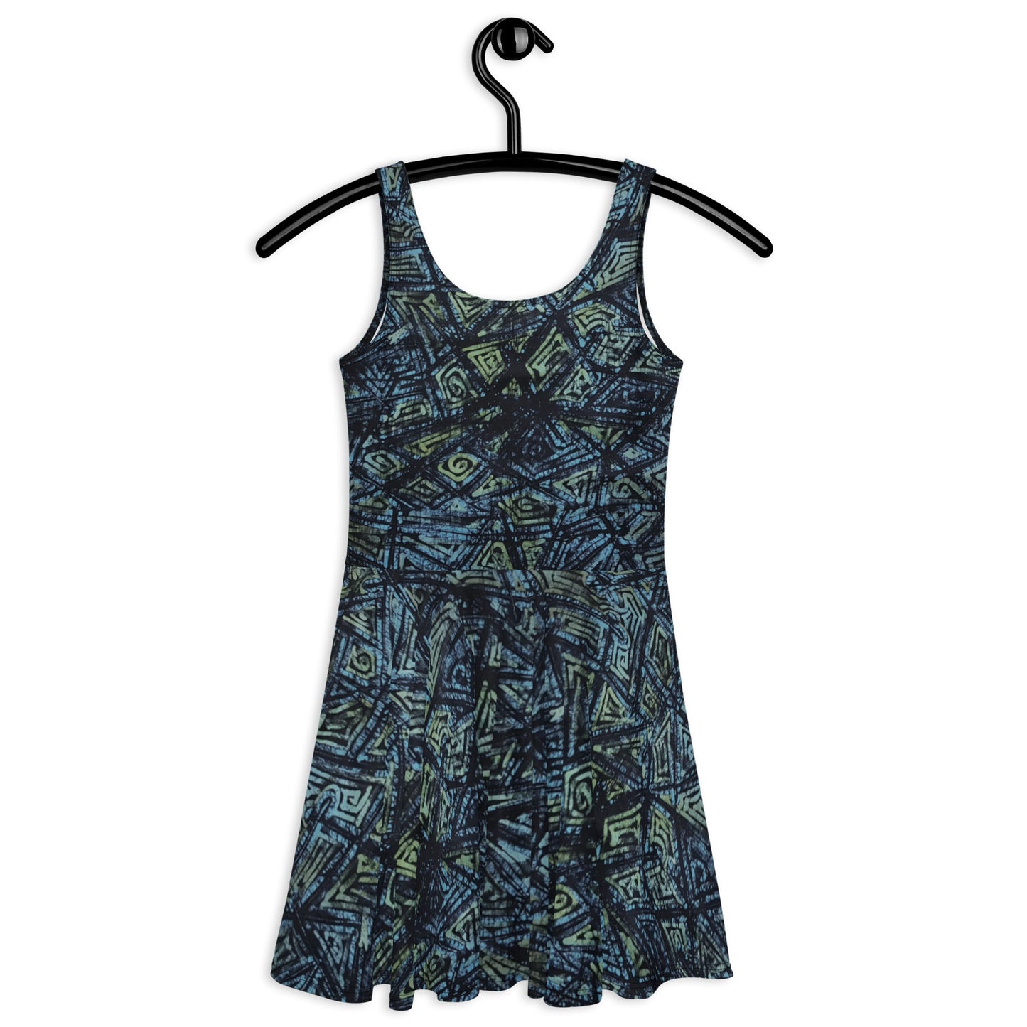 Indigo Green & Turquoise Adire Skater Dress