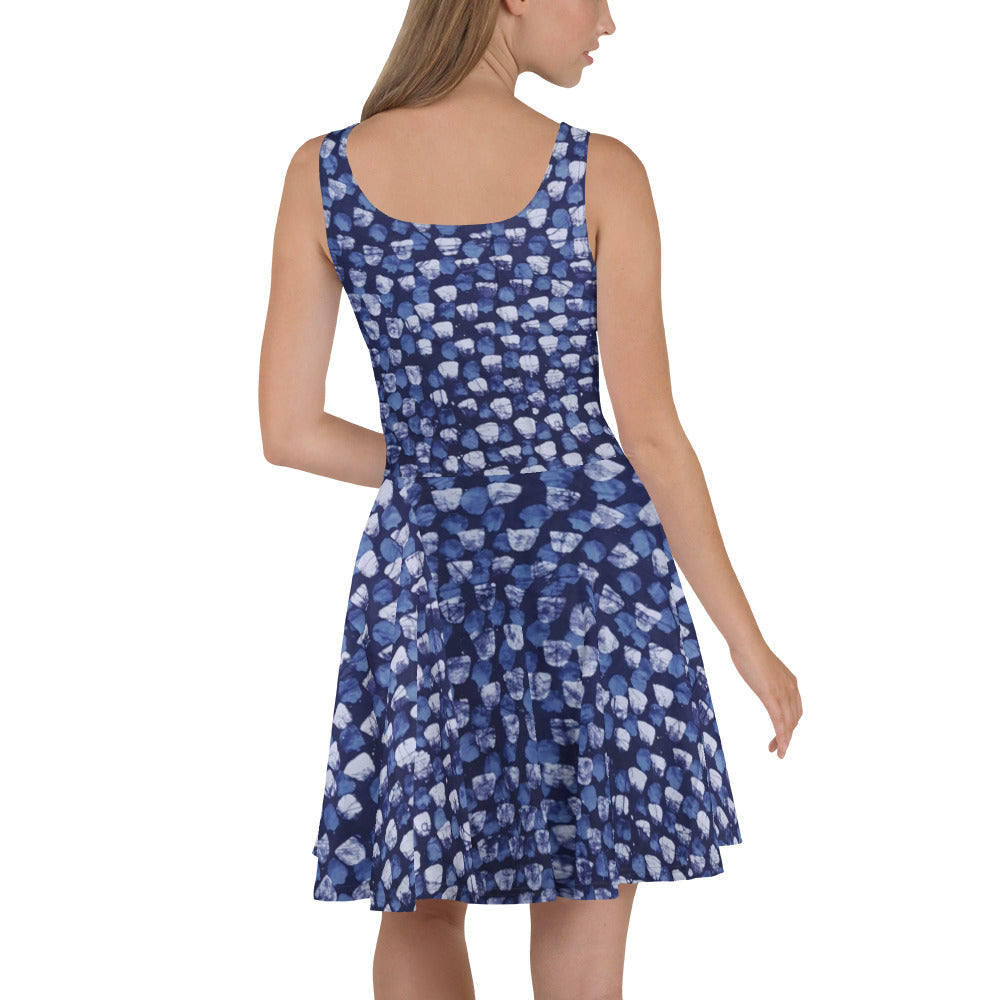 Blue Dotted Adire Skater Dress