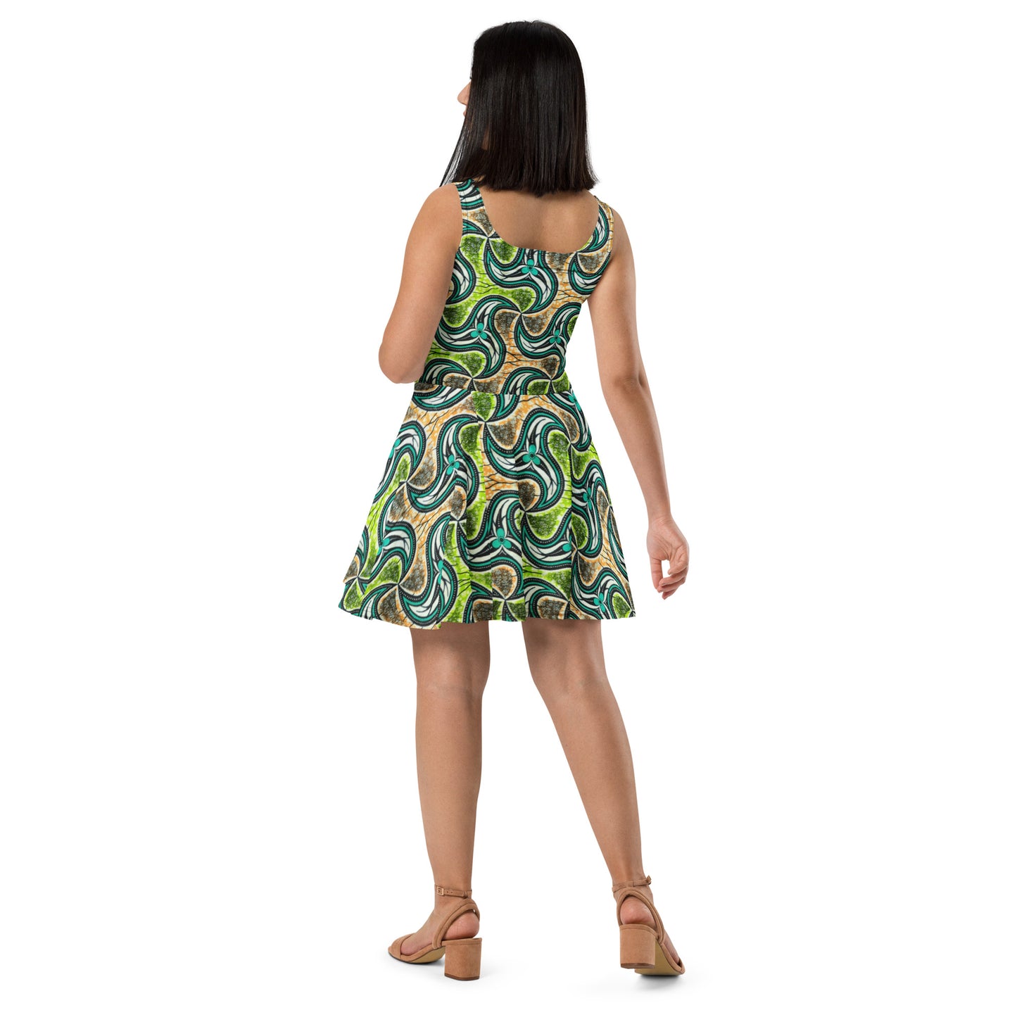 Multicoloured Fan Ankara Skater Dress