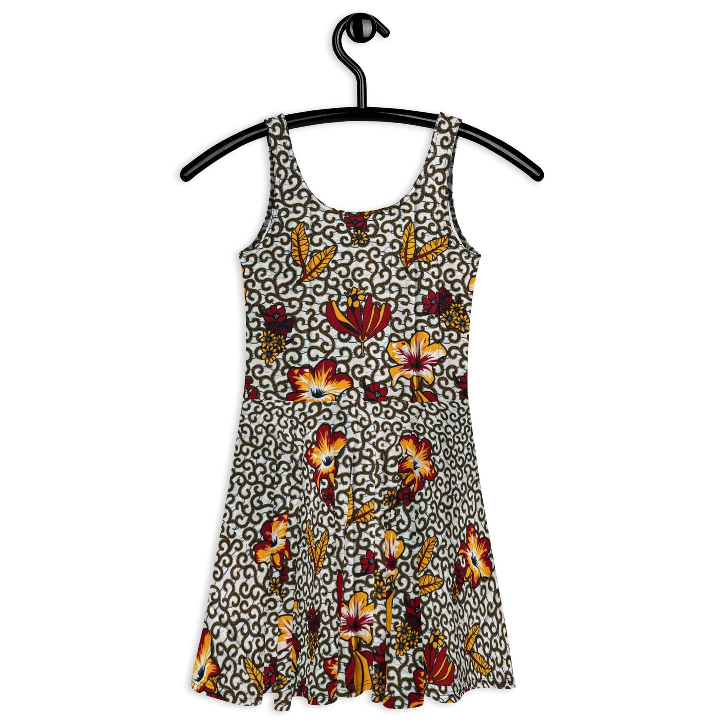 Red White & Yellow Flower Ankara Skater Dress