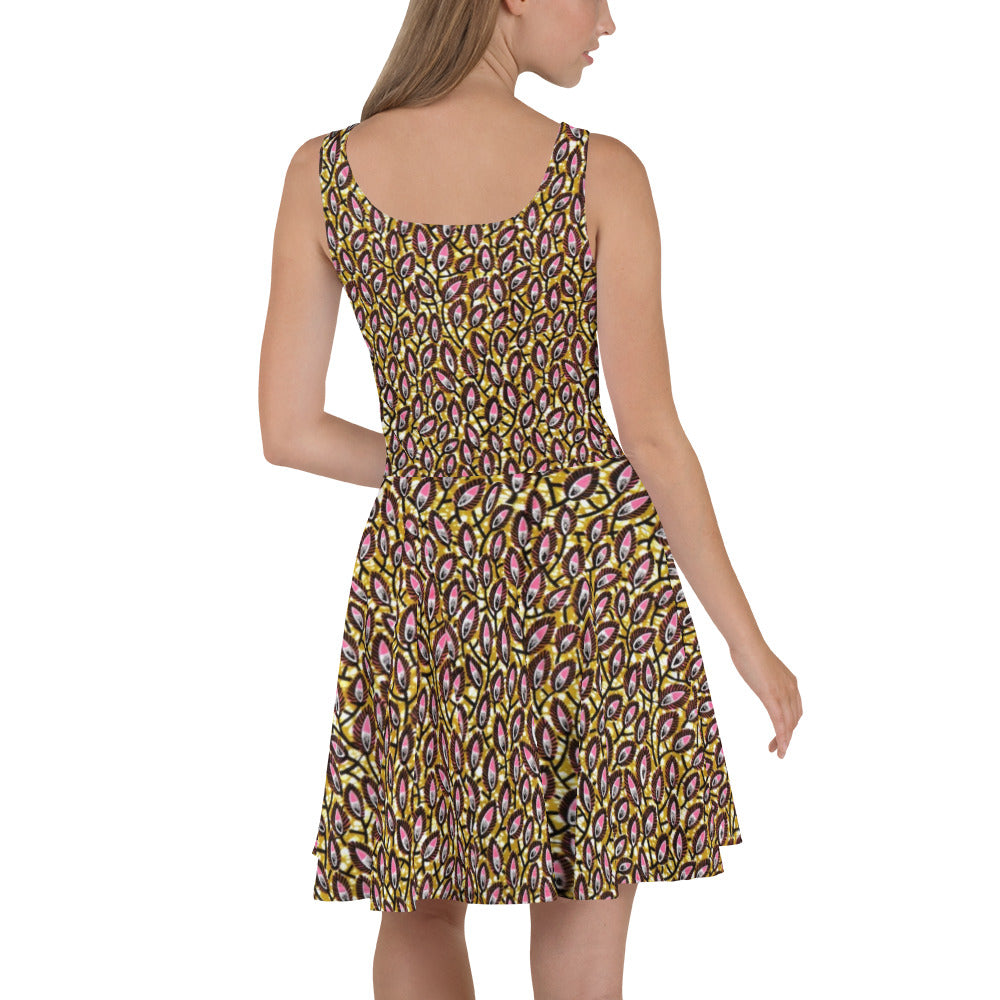 Pink Brown Ankara Skater Dress