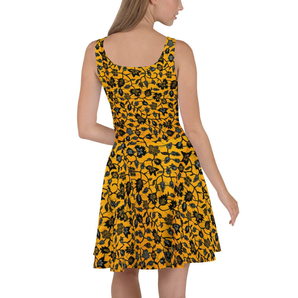 Yellow Leaves Ankara Skater Dress