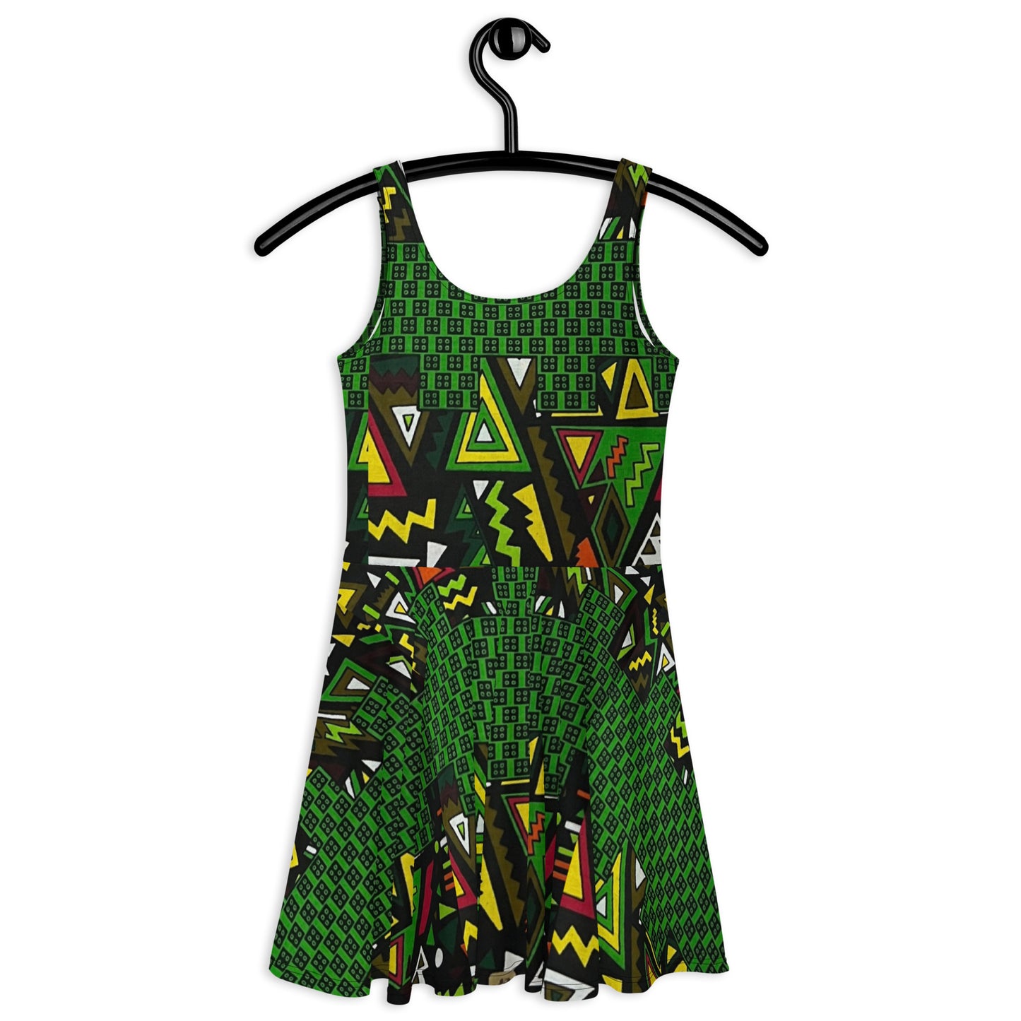 Vibrant Multicolour Green Black Yellow Red Ethnic Ankara Skater Dress