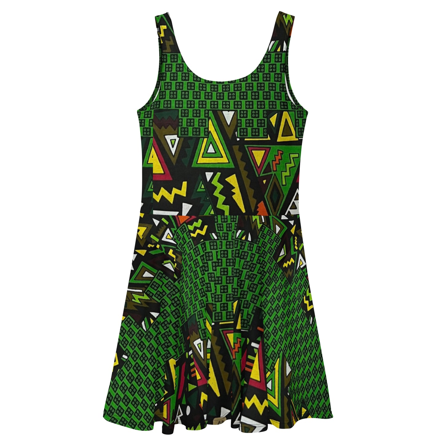 Vibrant Multicolour Green Black Yellow Red Ethnic Ankara Skater Dress