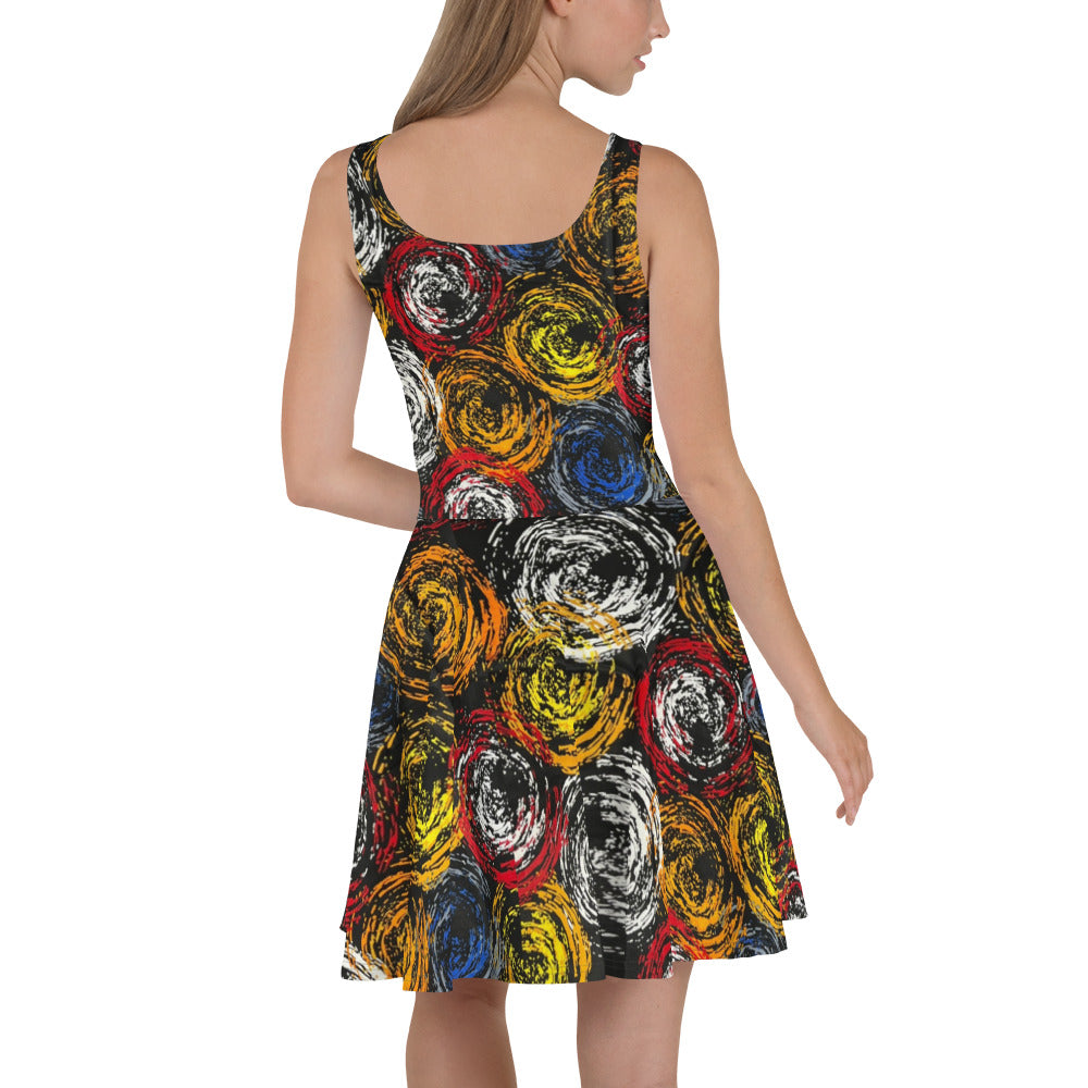 Vibrant Colourful Swirls Ankara Skater Dress