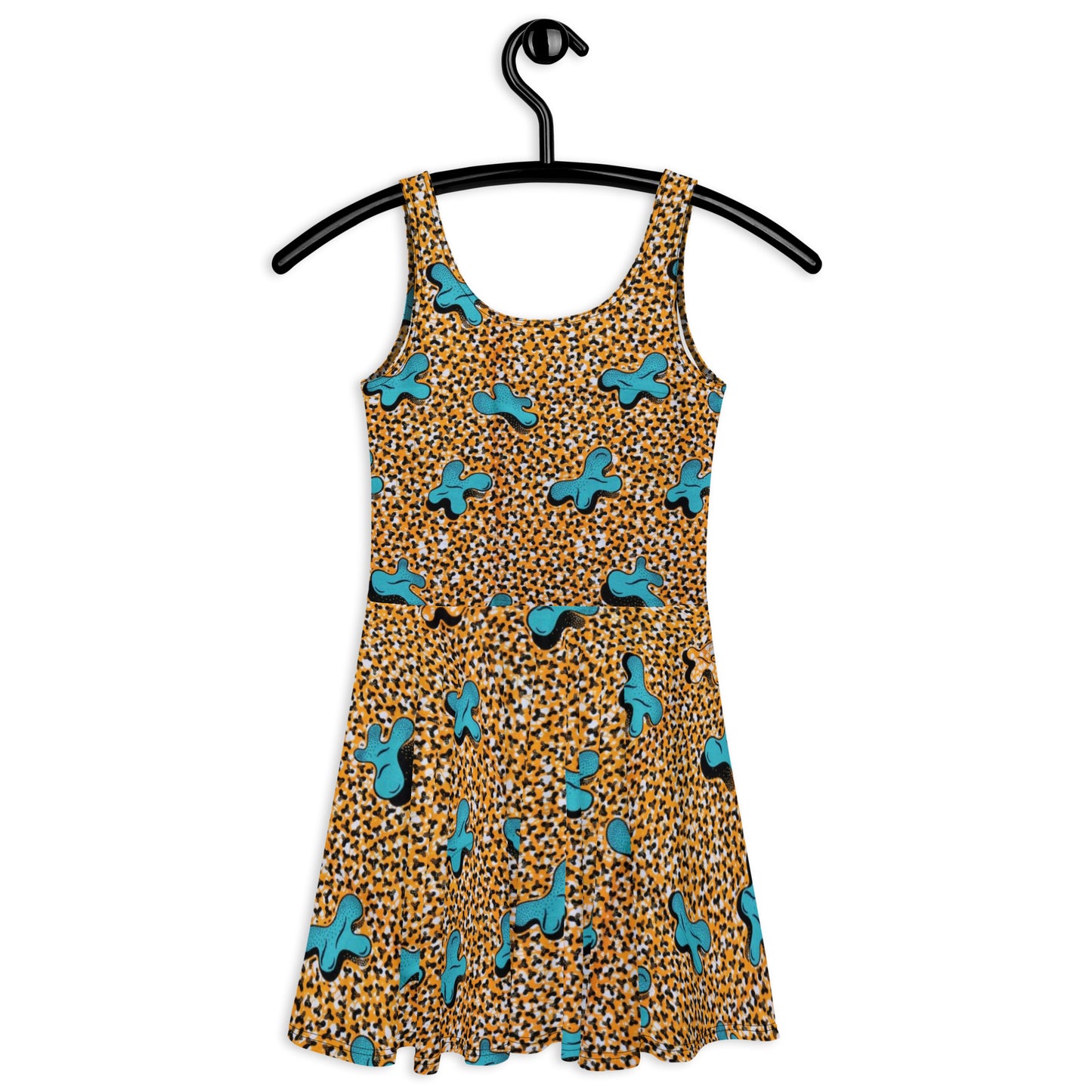 Sky Blue Pale Orange Ankara Skater Dress