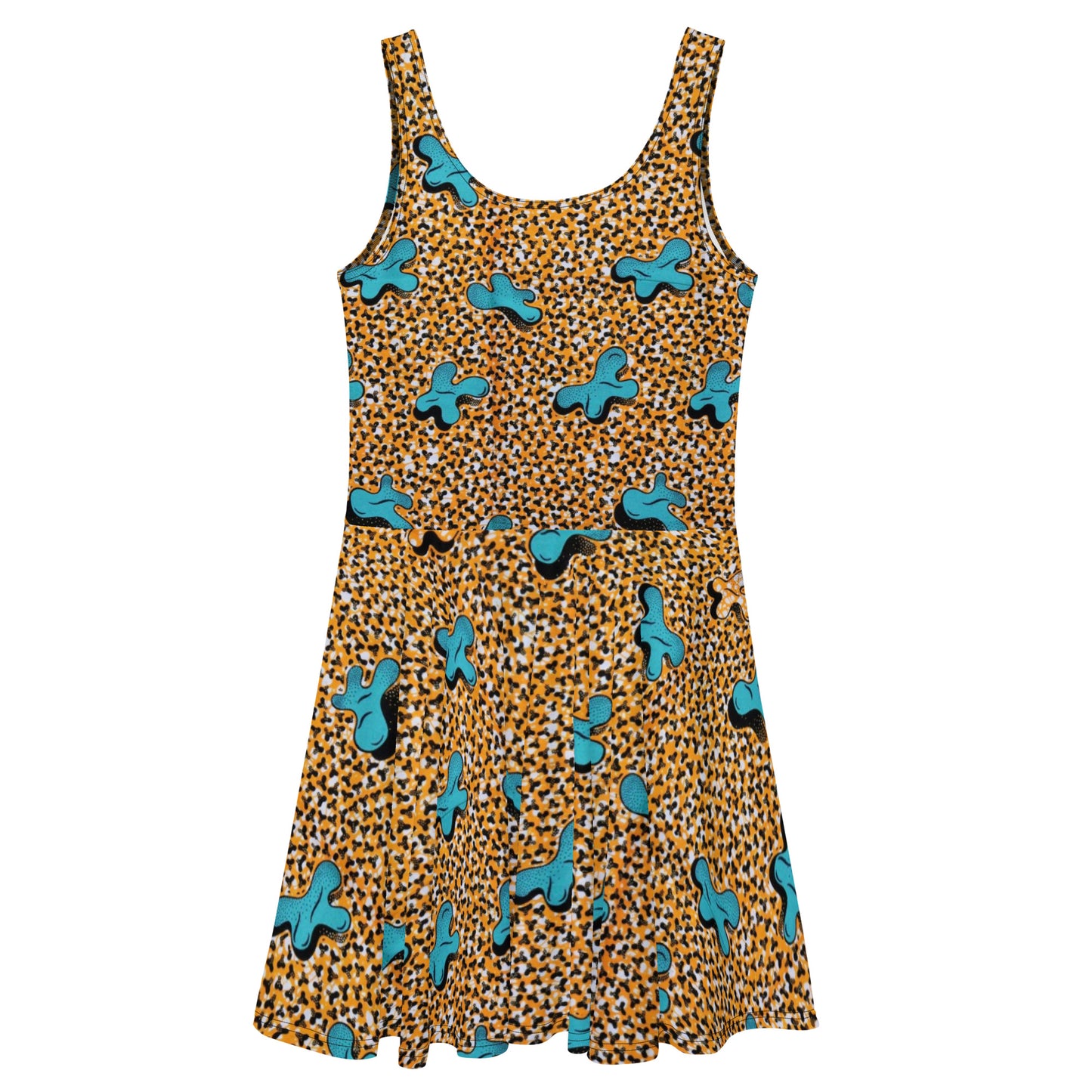 Sky Blue Pale Orange Ankara Skater Dress