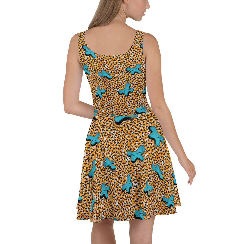 Sky Blue Pale Orange Ankara Skater Dress