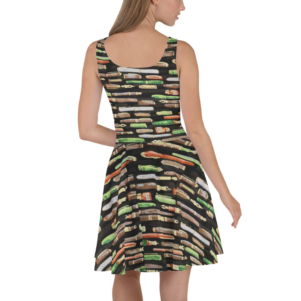 Green Pen Ankara Skater Dress