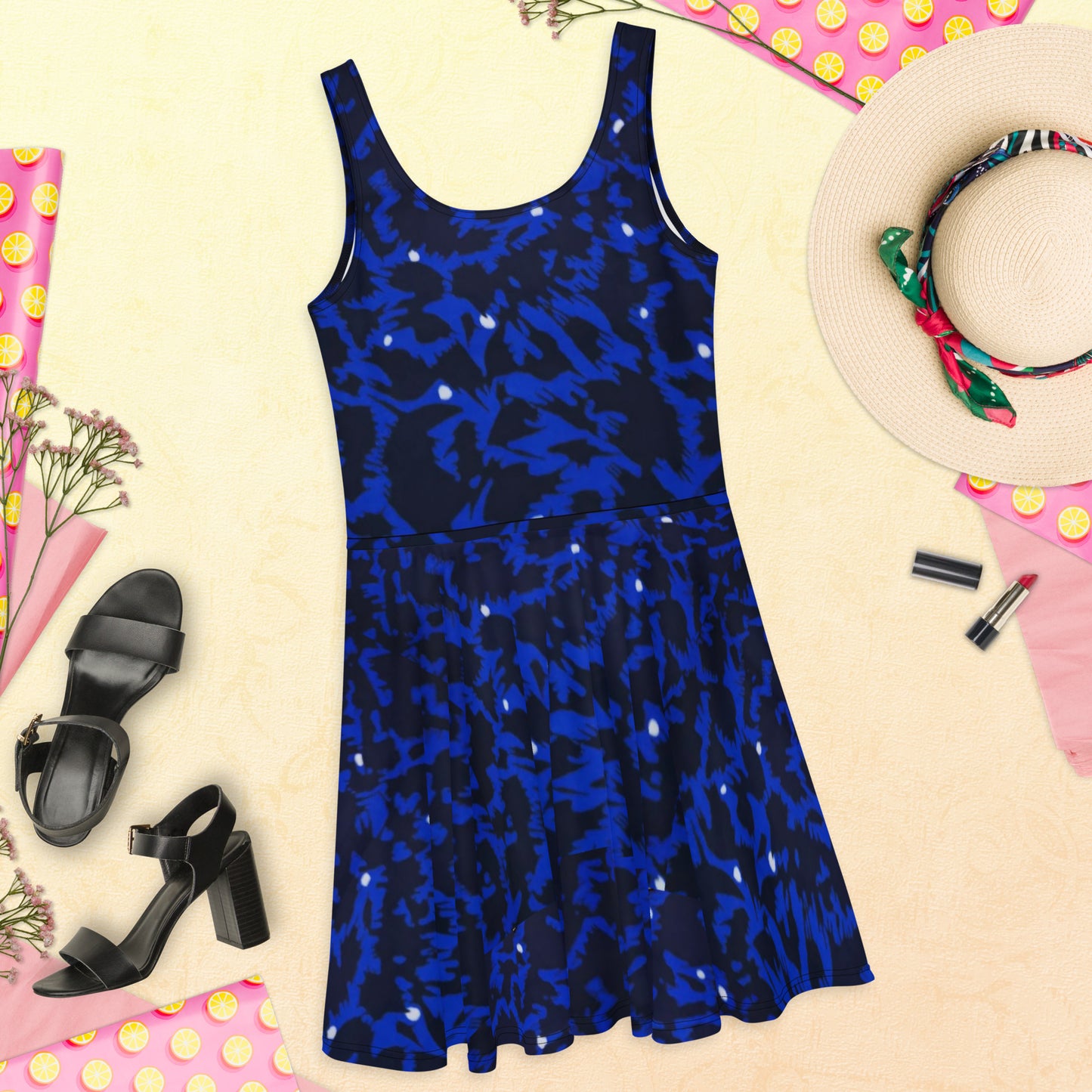 Blue Leopard Ankara Skater Dress