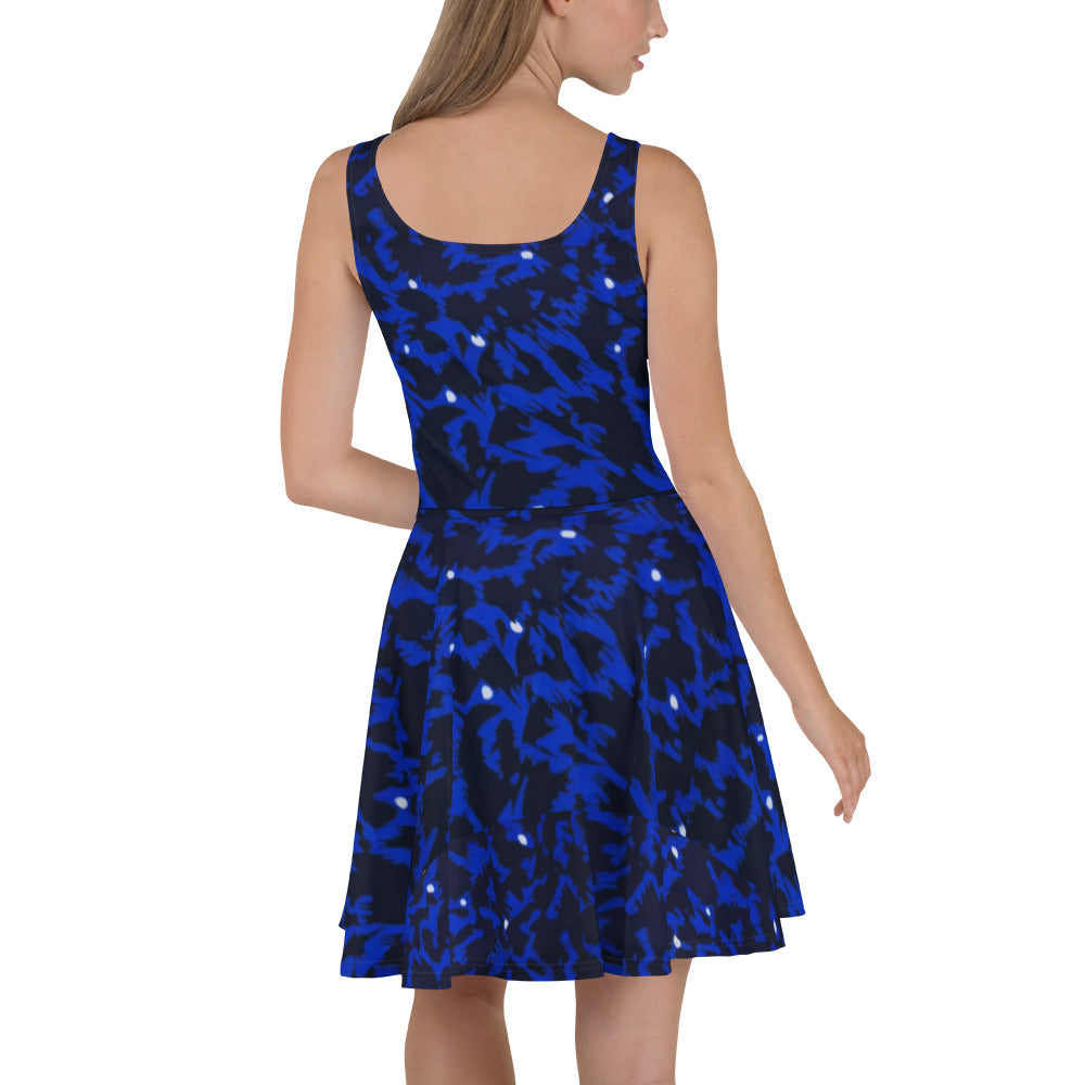 Blue Leopard Ankara Skater Dress