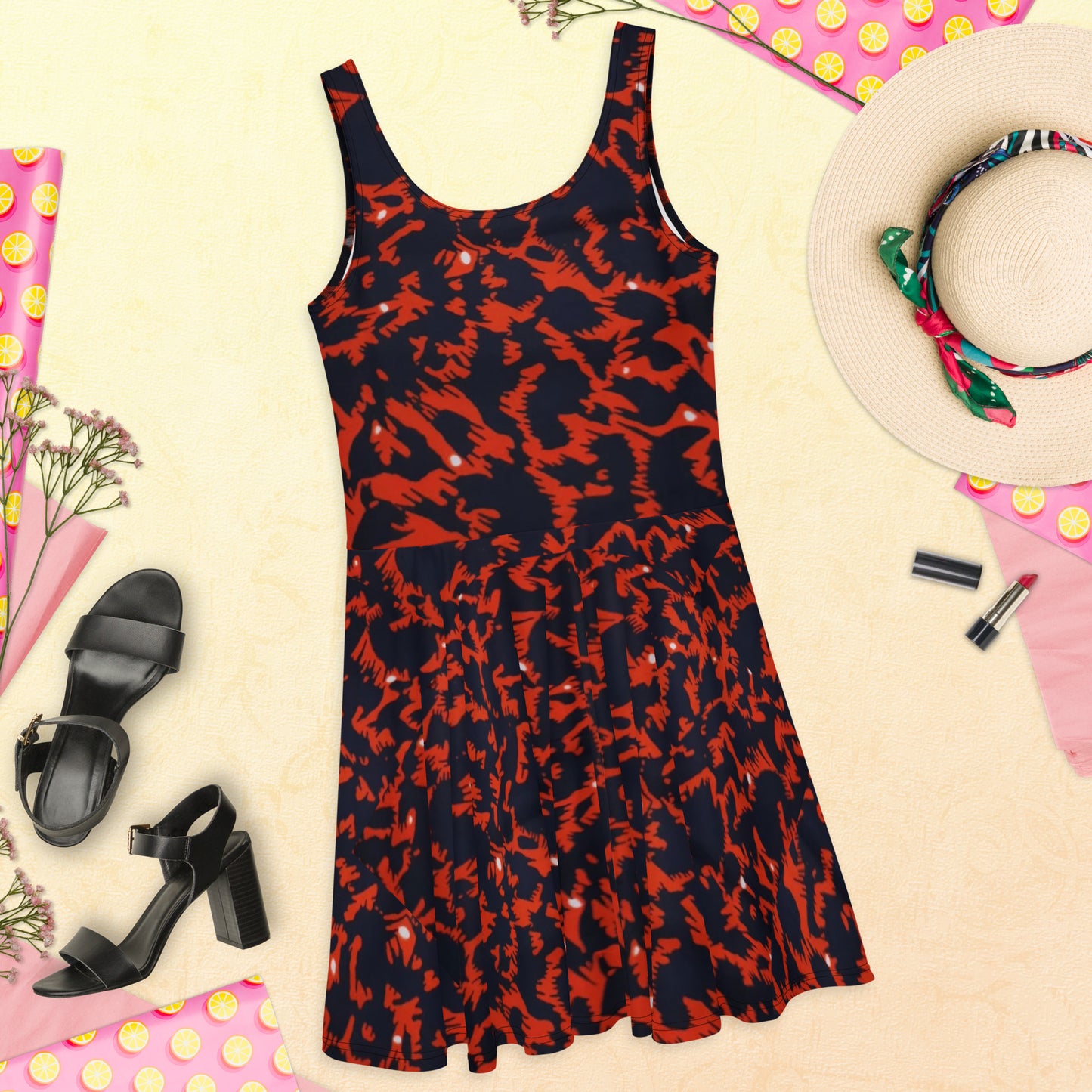 Orange Leopard Ankara Skater Dress