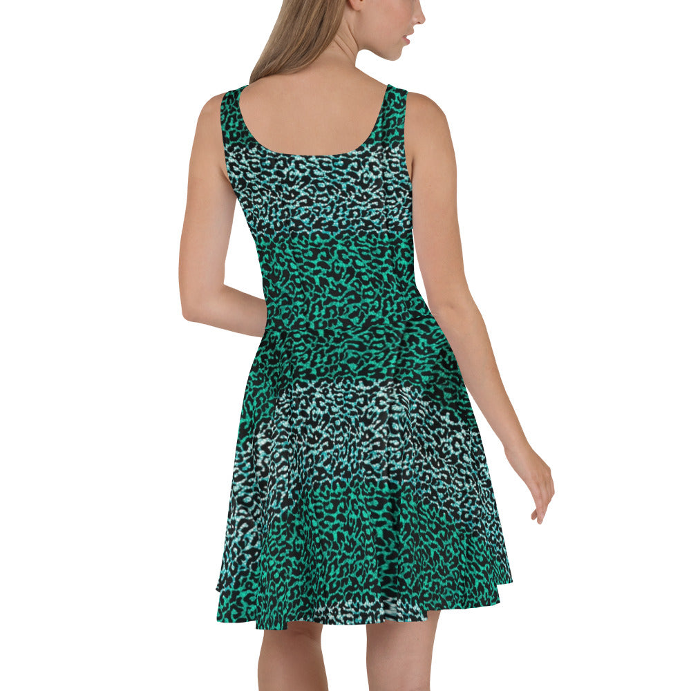 Green Leopard Ankara Skater Dress