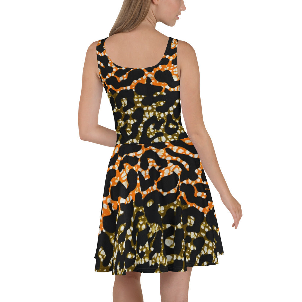 Green Orange Leopard Skater Dress